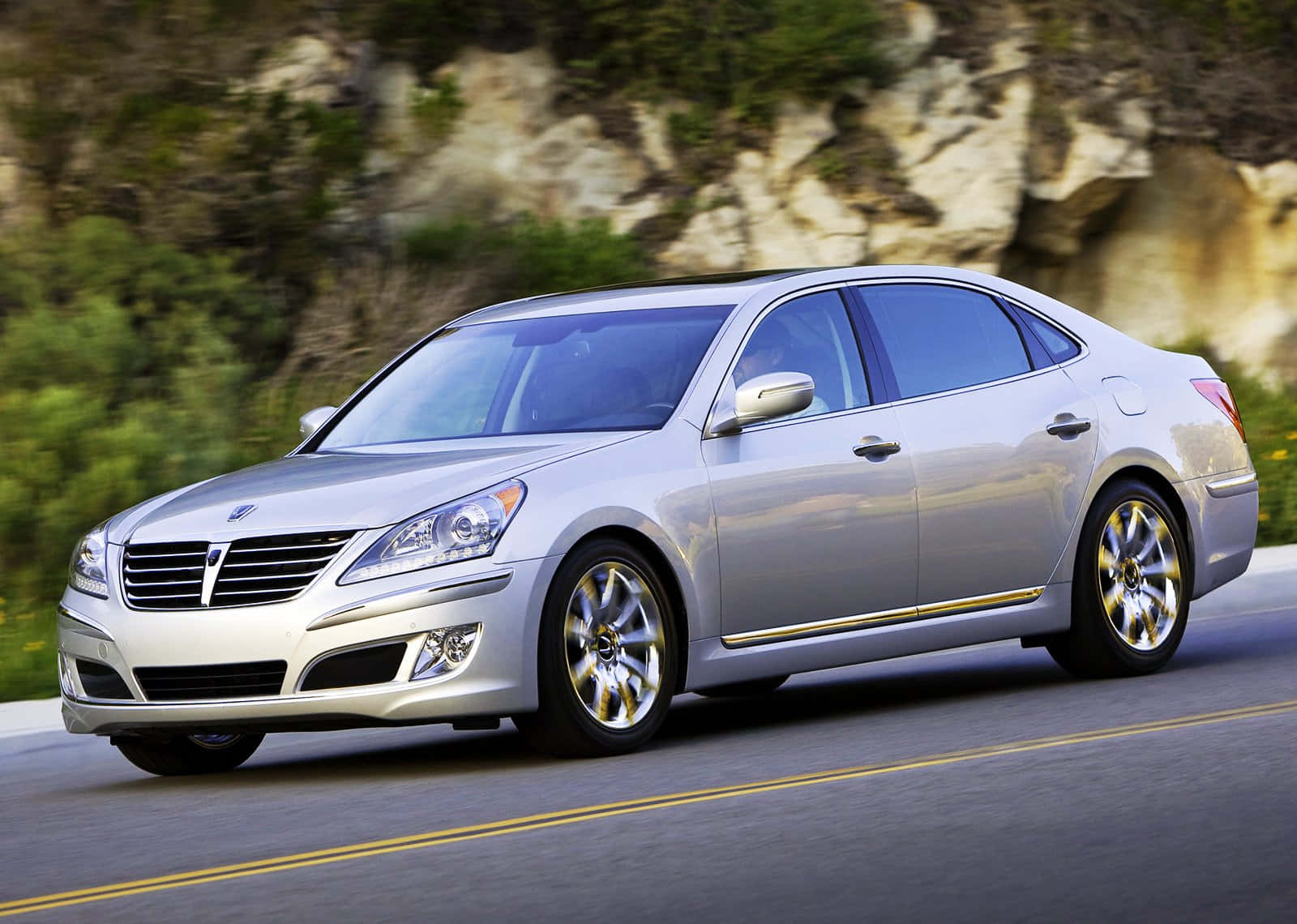 Hyundai Equus, silver, winding road, HD Desktop Wallpaper