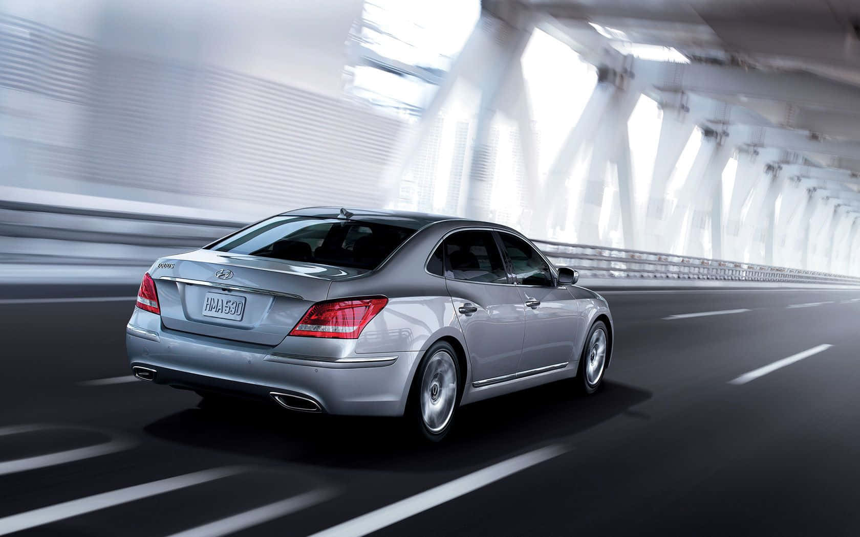 Hyundai Equus, silver sedan, bright modern tunnel, HD Desktop Wallpaper