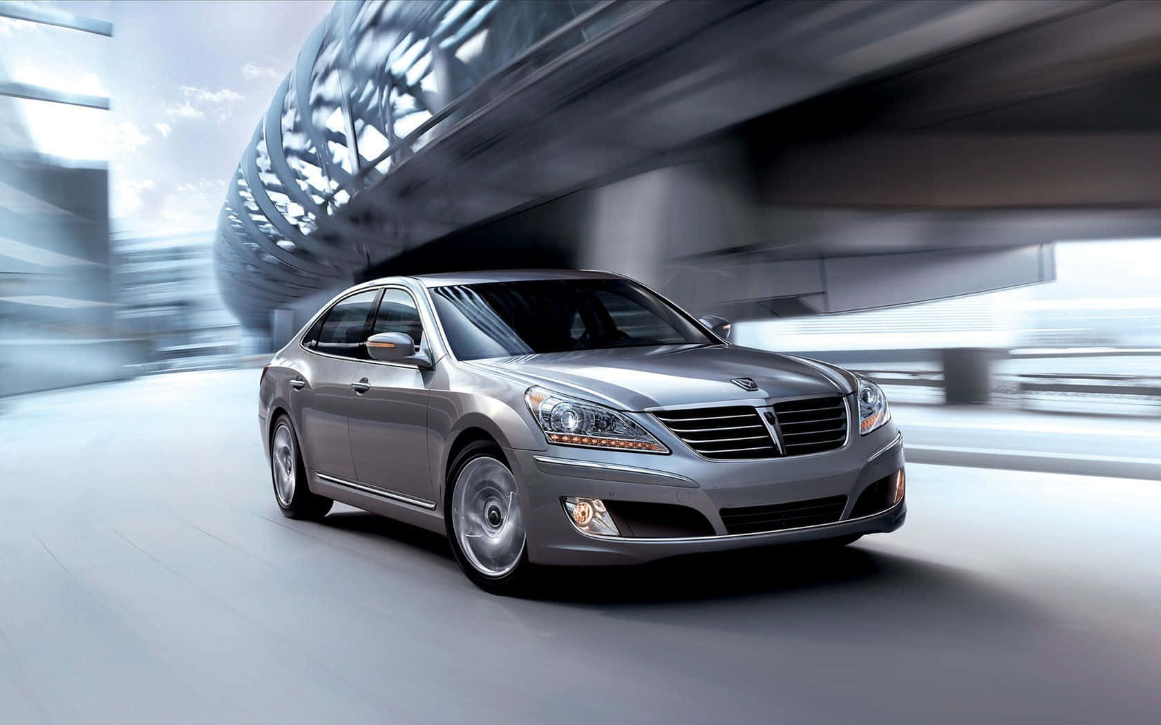 Hyundai Equus, sleek silver sedan, modern urban tunnel, HD Desktop Wallpaper