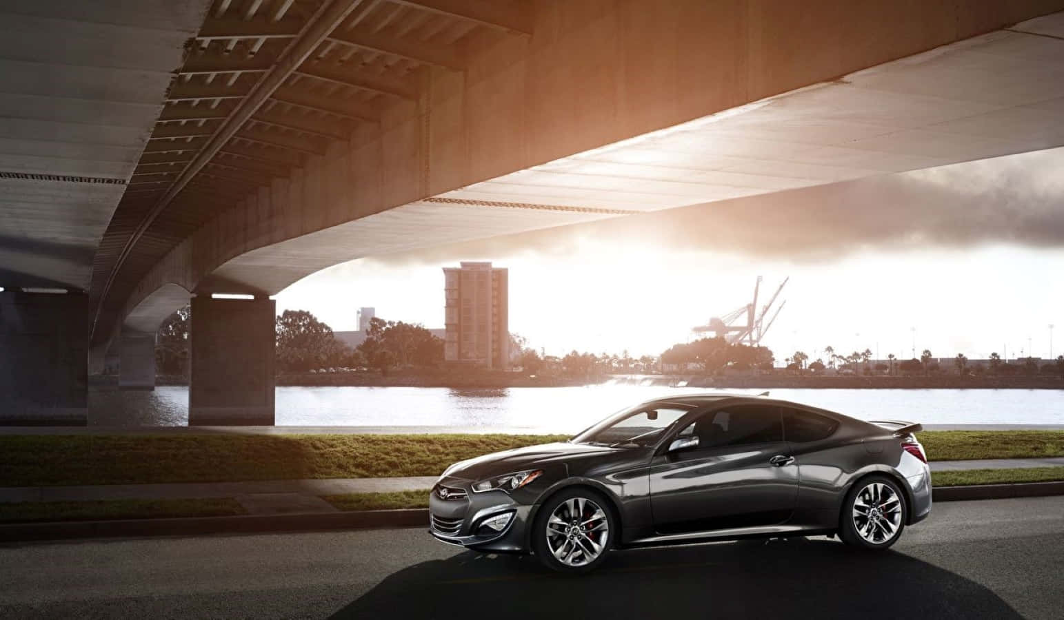 Hyundai Equus, silver, golden sunset, HD Desktop Wallpaper