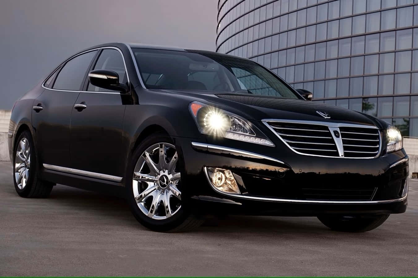 Hyundai Equus, sleek black luxury sedan, chrome accents, HD Desktop Wallpaper
