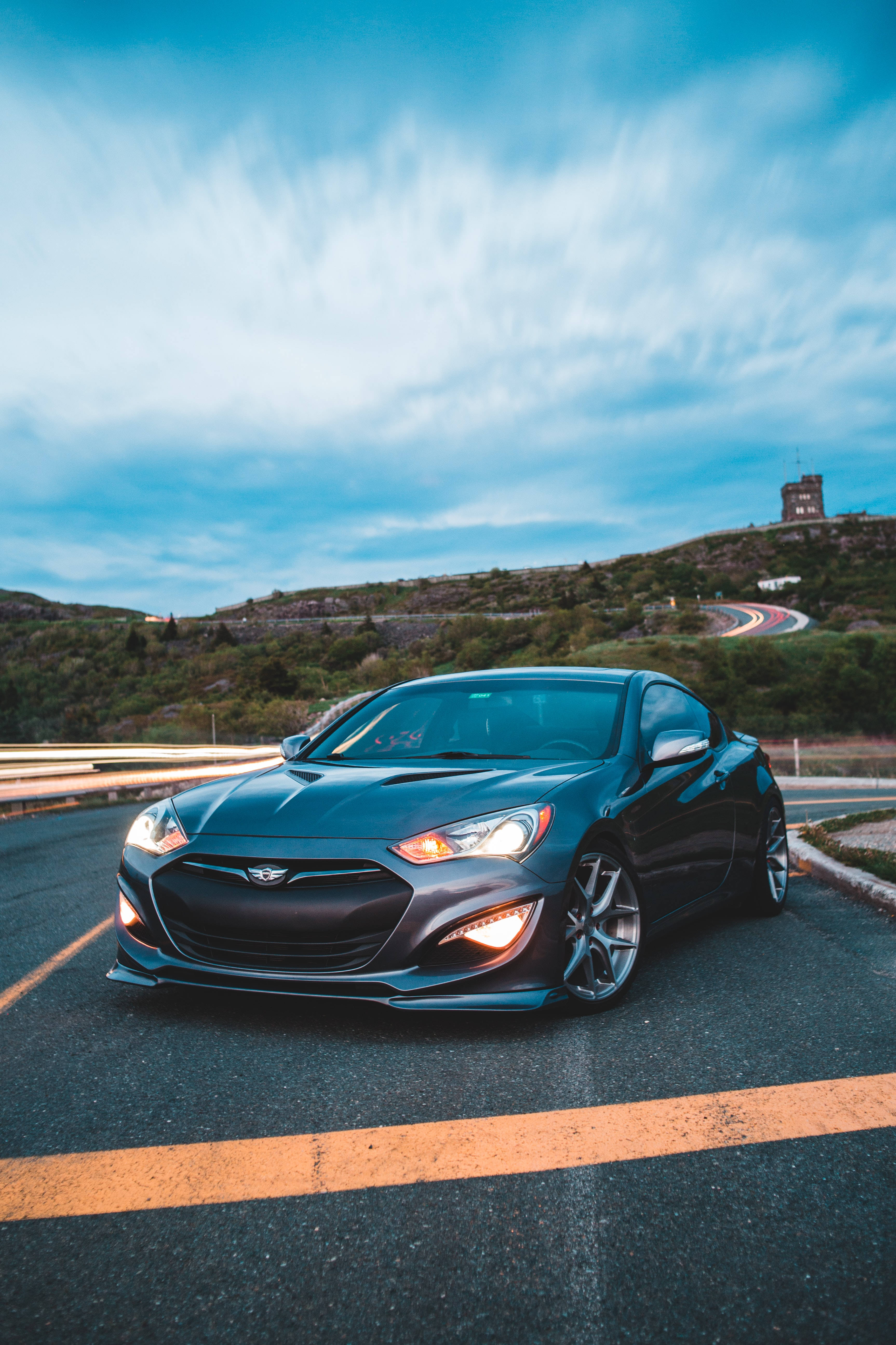 Hyundai Genesis, sports car, black, 5K Phone Wallpaper
