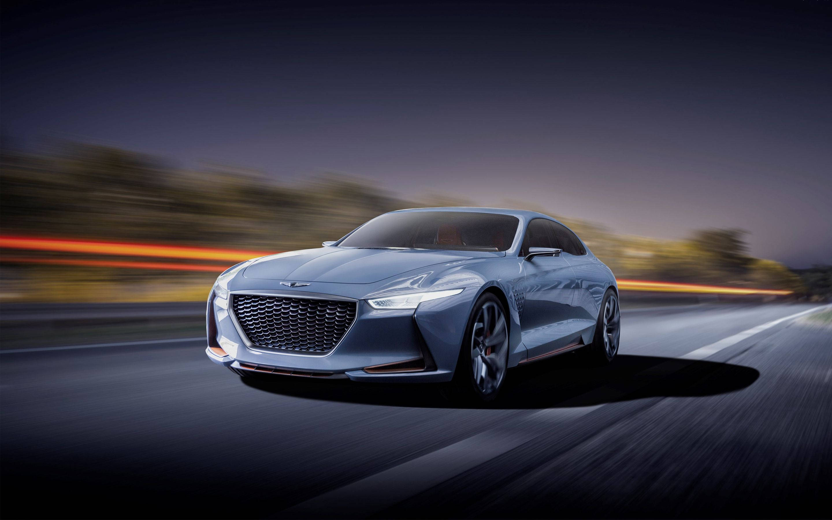Hyundai Genesis, silver, highway, 2K Desktop Wallpaper