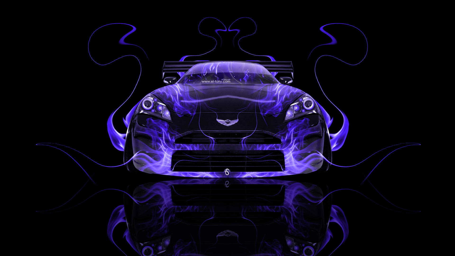 Hyundai Genesis, purple flames, black sports car, Full HD Desktop Wallpaper