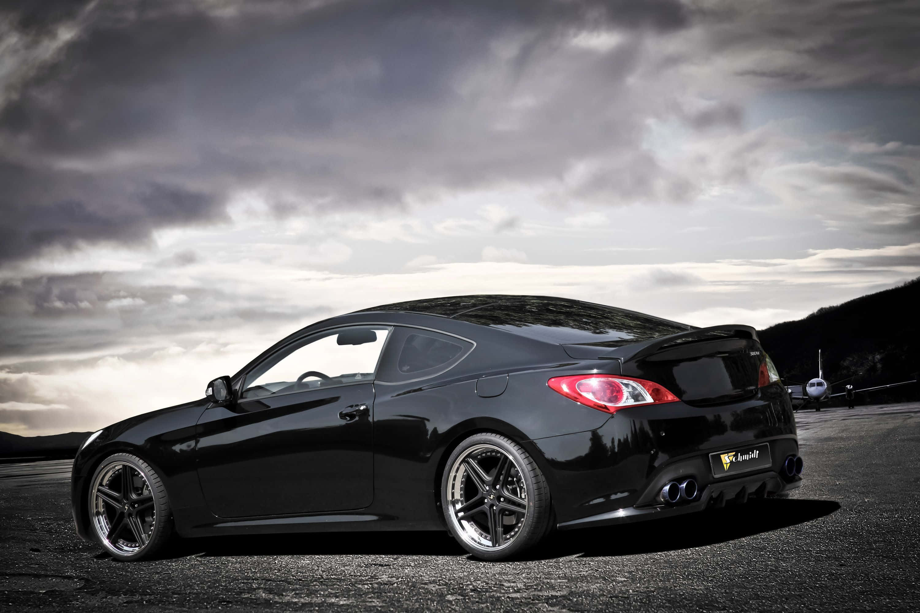 Hyundai Genesis, black, custom wheels, 2K Desktop Wallpaper