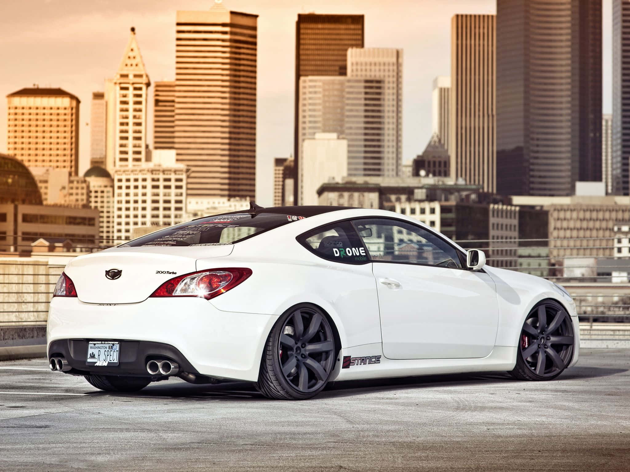 Hyundai Genesis, white modified sports car, black rims, Full HD Desktop Wallpaper