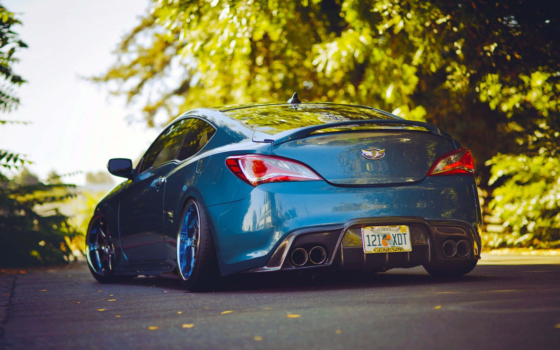 Hyundai Genesis, blue, custom wheels, Full HD Desktop Wallpaper