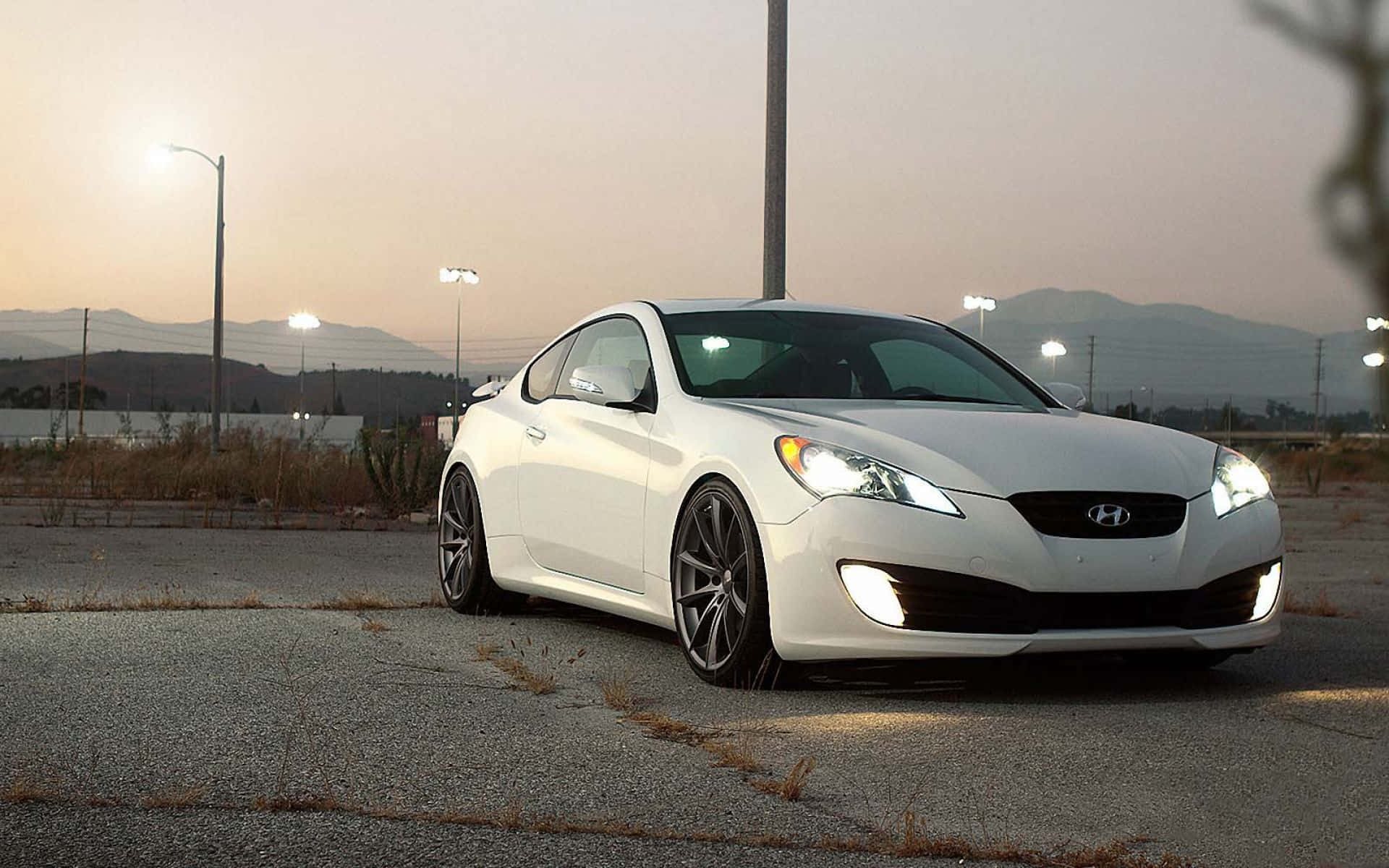 Hyundai Genesis, white, glowing headlights, Full HD Desktop Wallpaper