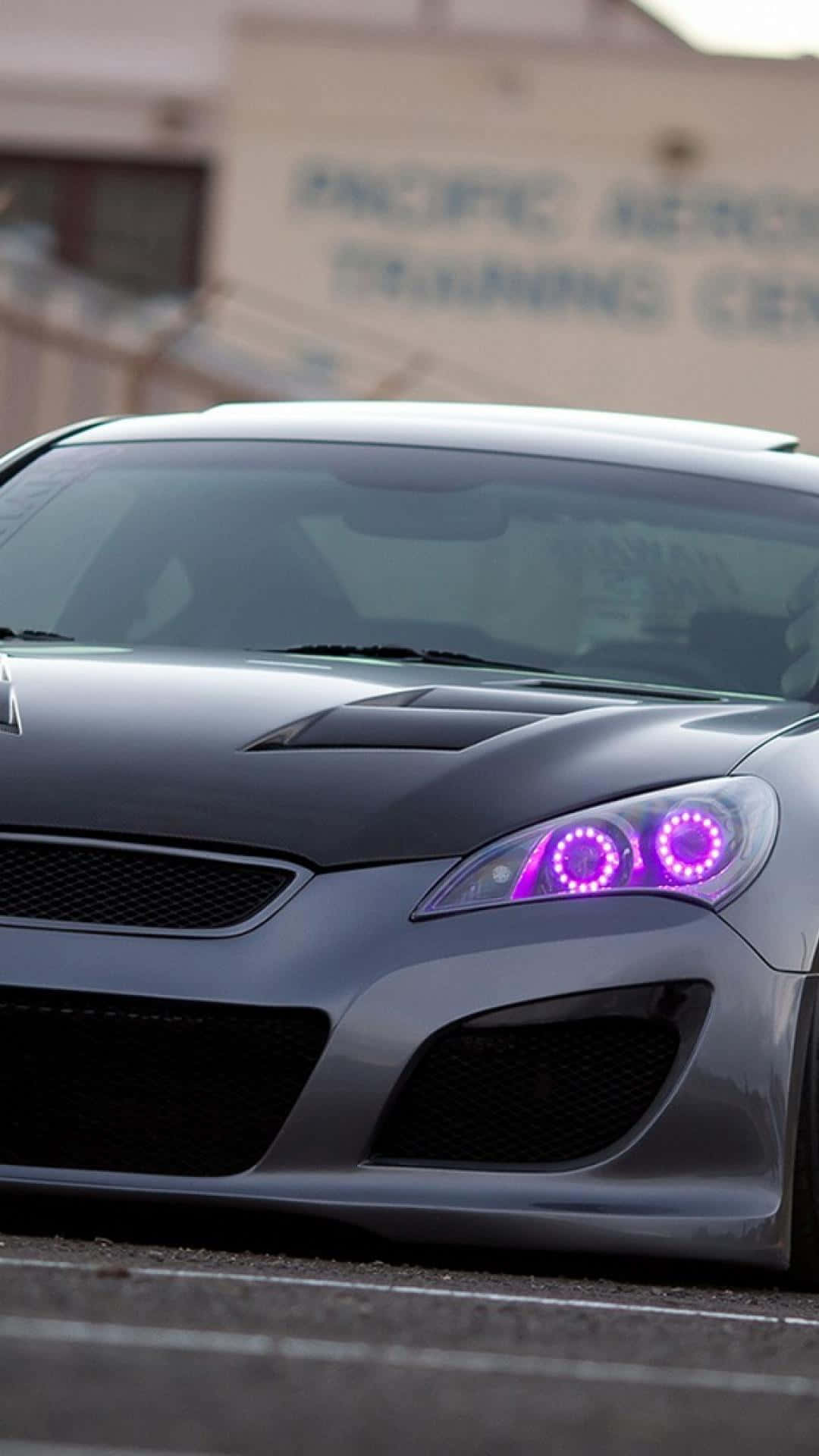 Hyundai Genesis, silver, glowing purple headlights, Full HD Phone Wallpaper