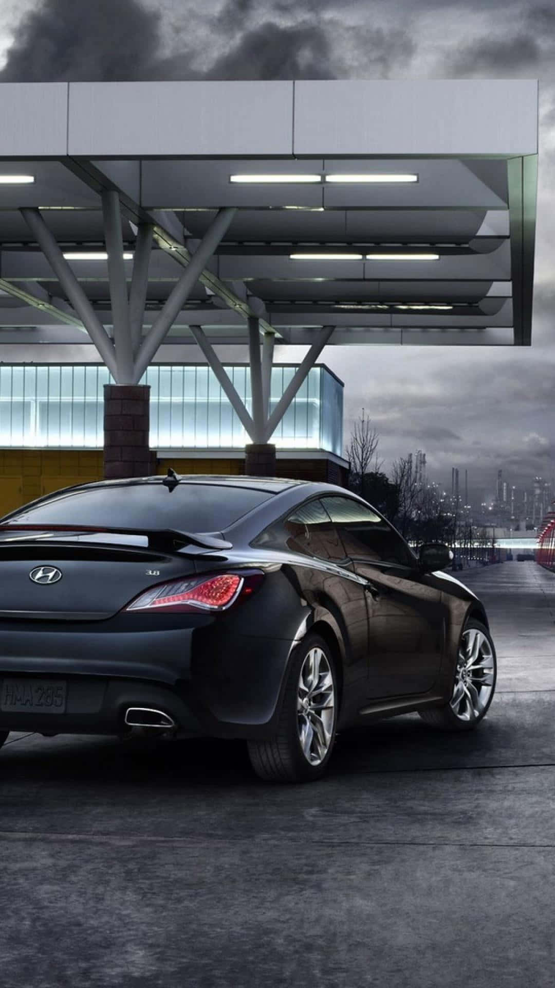 Hyundai Genesis, black, modern gas station canopy, Full HD Phone Wallpaper