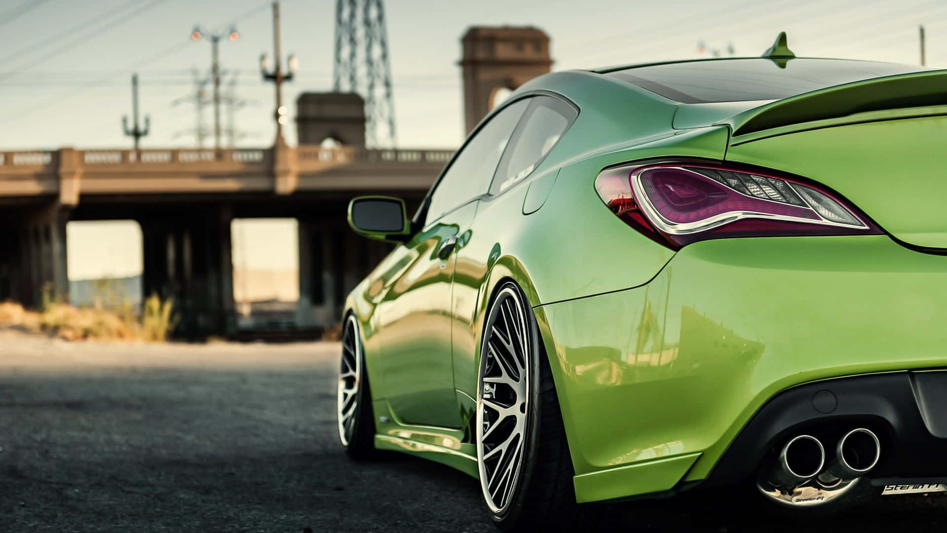 Hyundai Genesis, lime green, custom wheels, Full HD Desktop Wallpaper