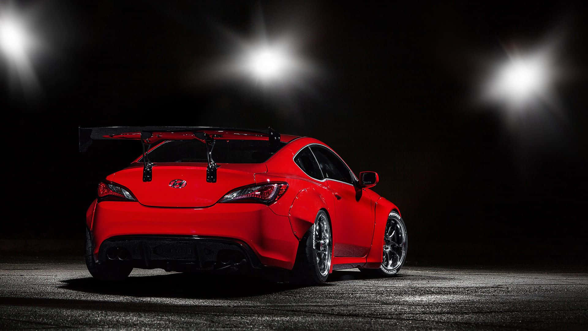 Hyundai Genesis, red sports car, large rear wing, Full HD Desktop Wallpaper