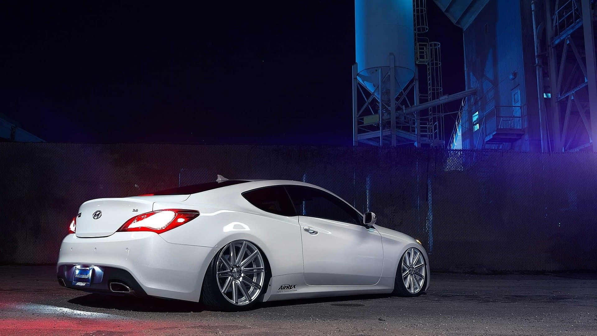 Hyundai Genesis, white sports coupe, neon lights, Full HD Desktop Wallpaper