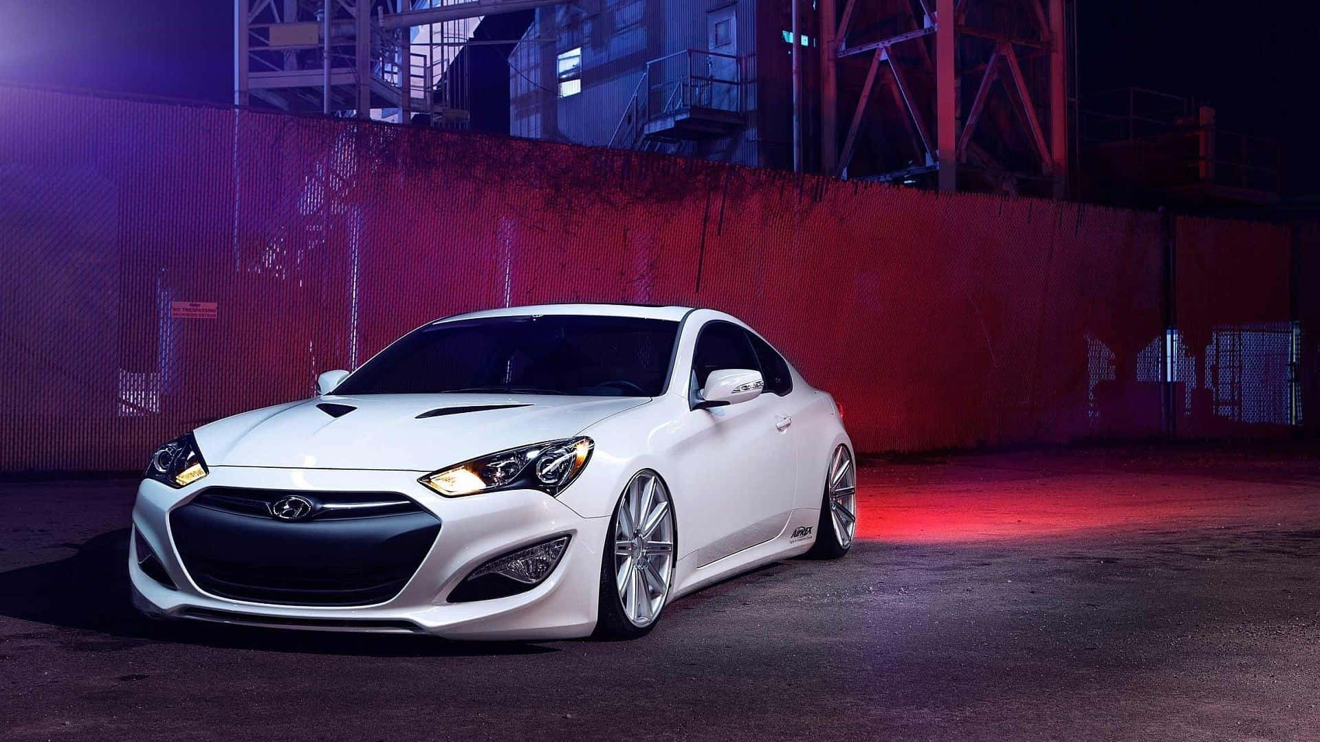 Hyundai Genesis, white, neon lights, Full HD Desktop Wallpaper