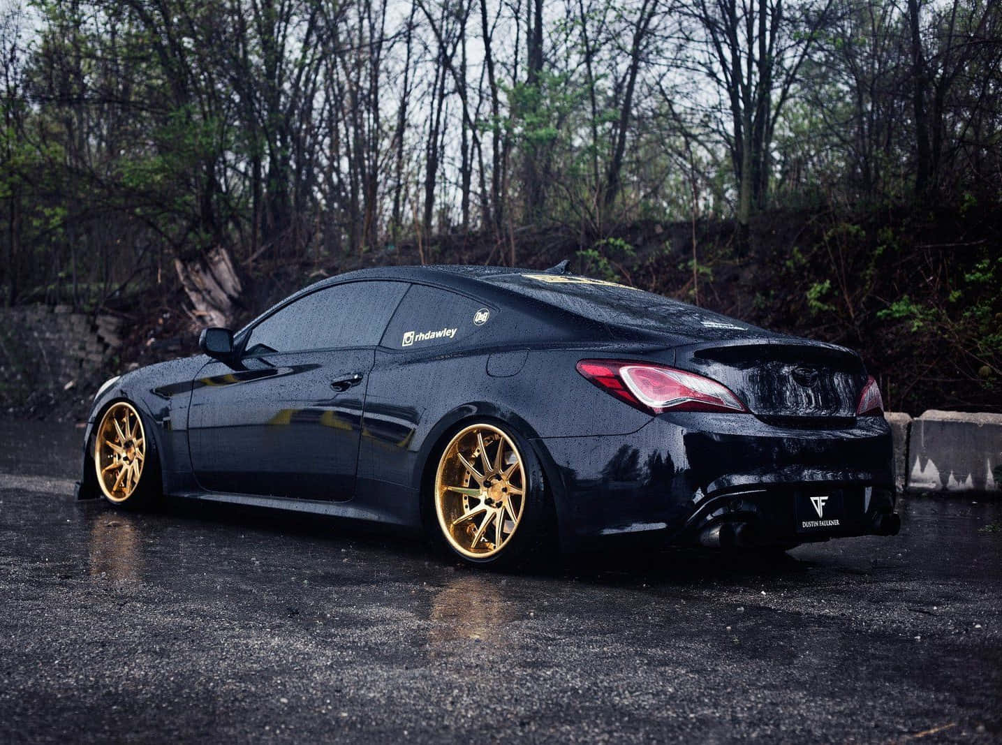Hyundai Genesis, sleek black sports car, gold rims, HD Desktop Wallpaper