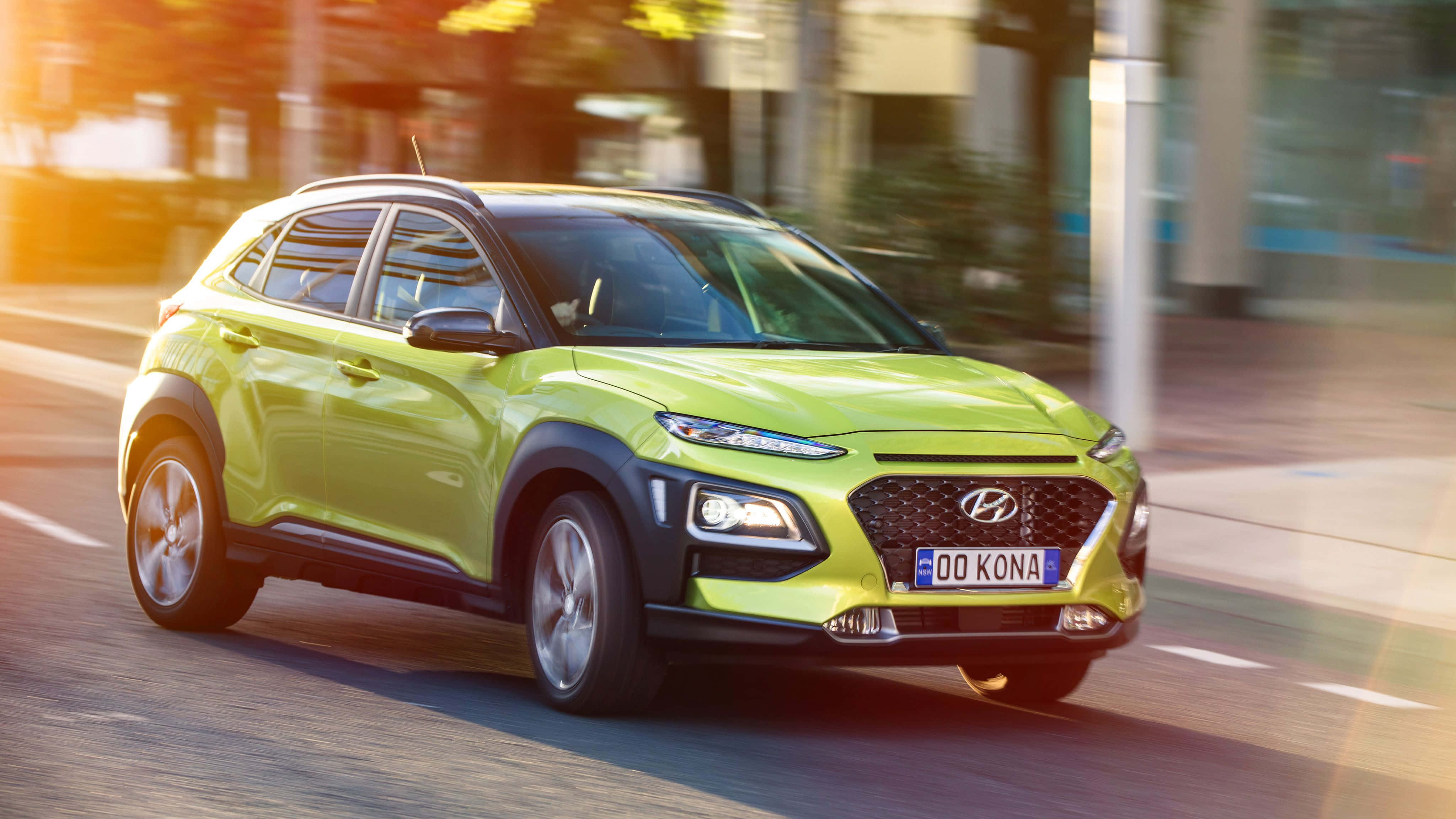 Hyundai Kona, lime green, urban street, 4K Desktop Wallpaper