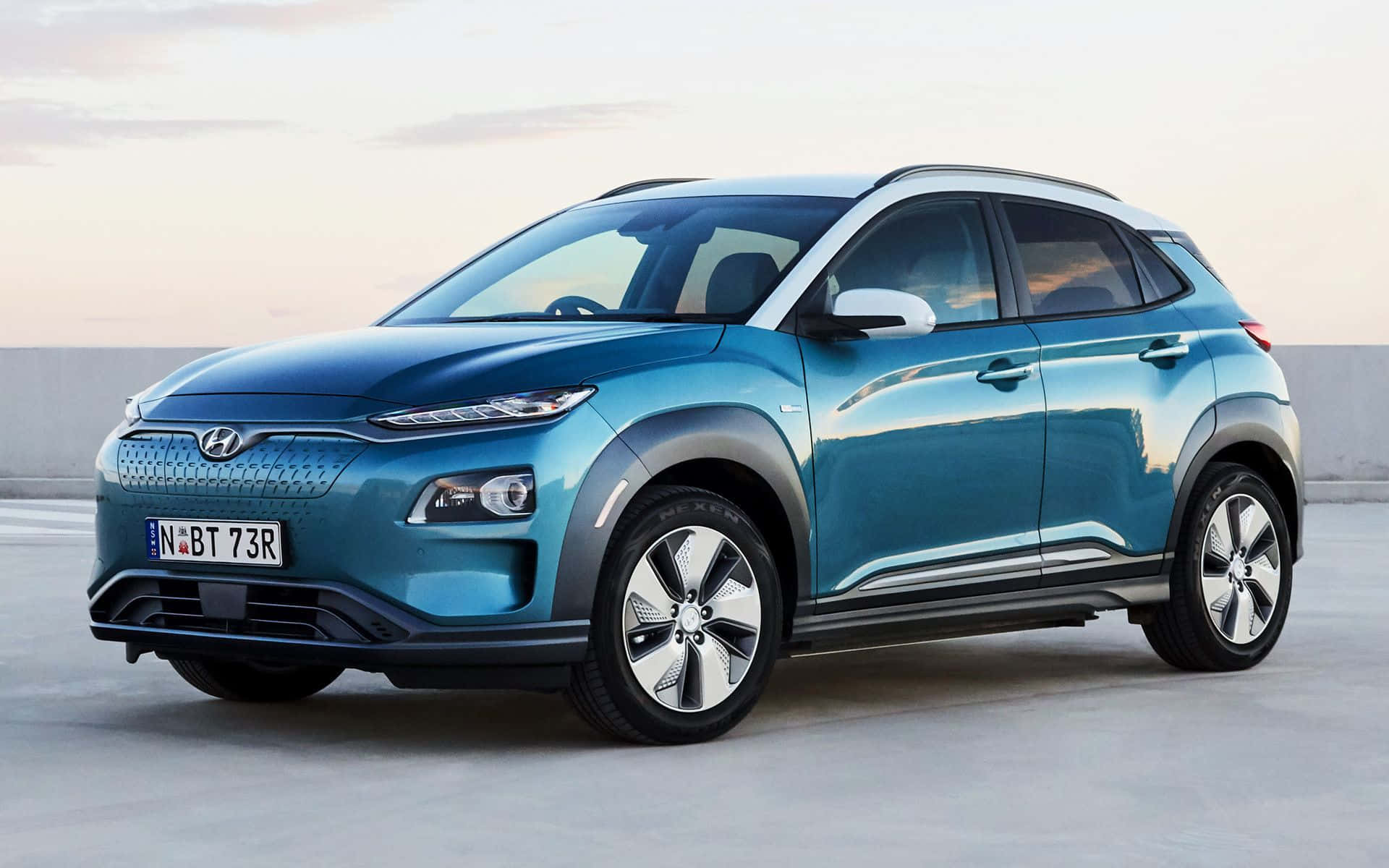Hyundai Kona, teal, electric SUV, Full HD Desktop Wallpaper
