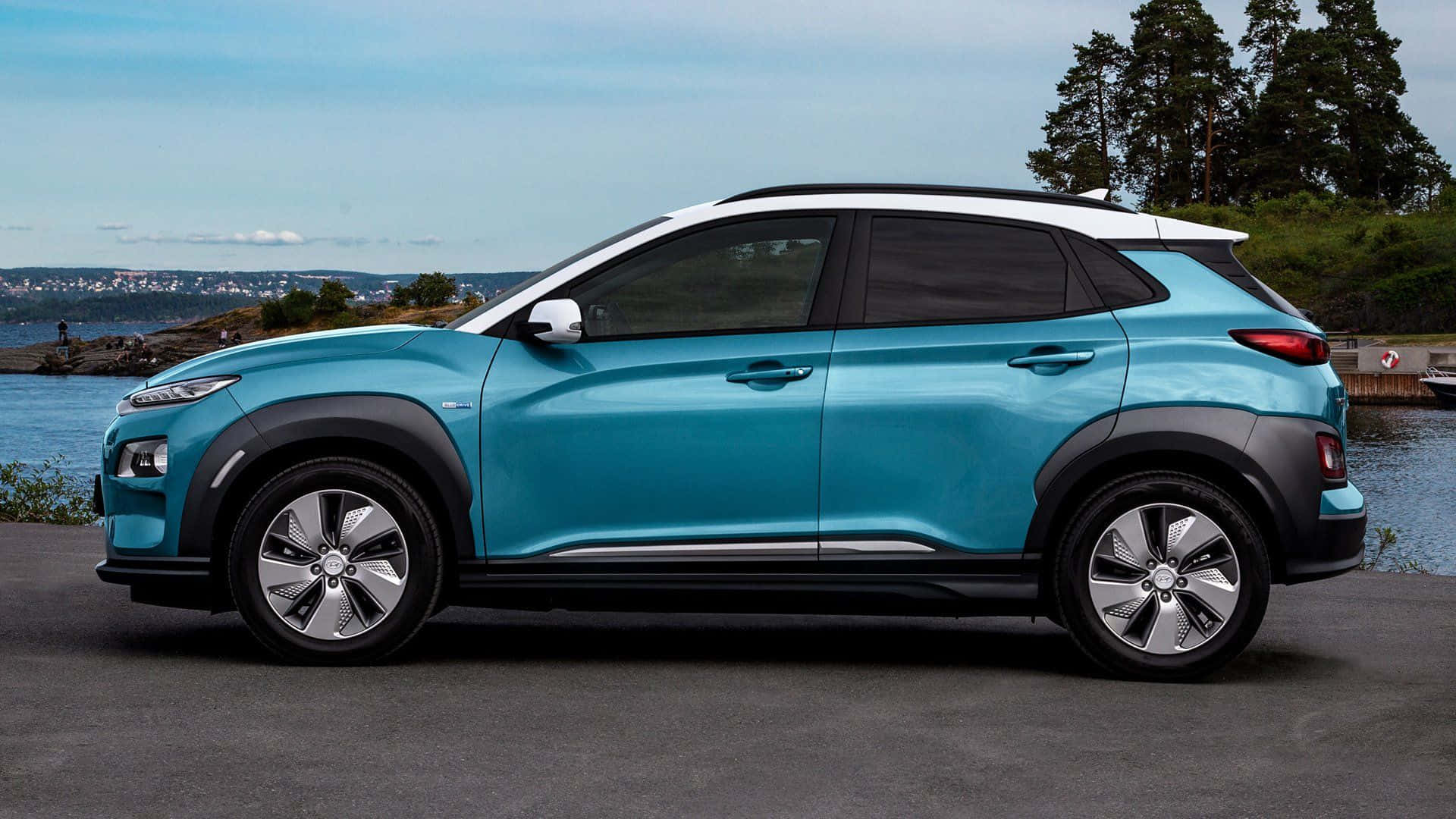 Hyundai Kona, turquoise, waterfront, Full HD Desktop Wallpaper
