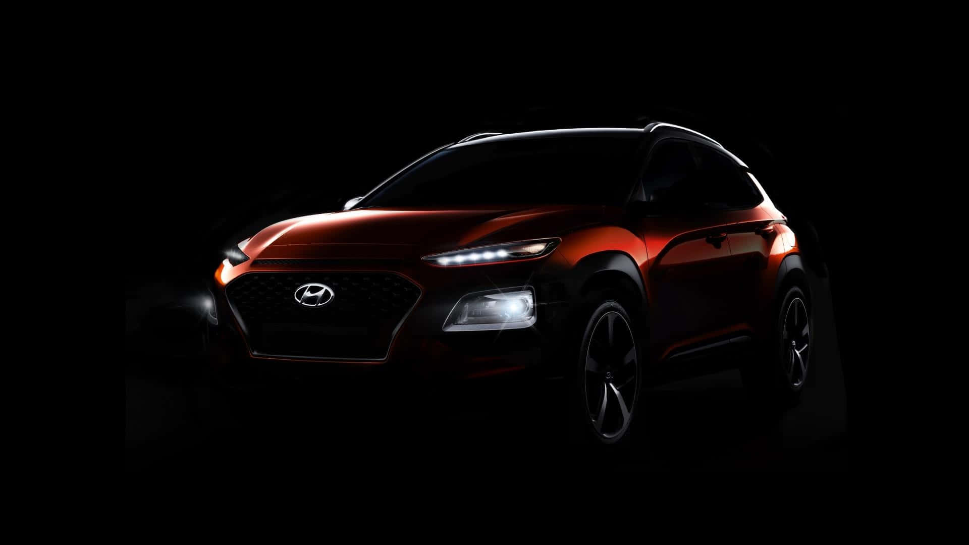 Hyundai Kona, red, illuminated headlights, Full HD Desktop Wallpaper