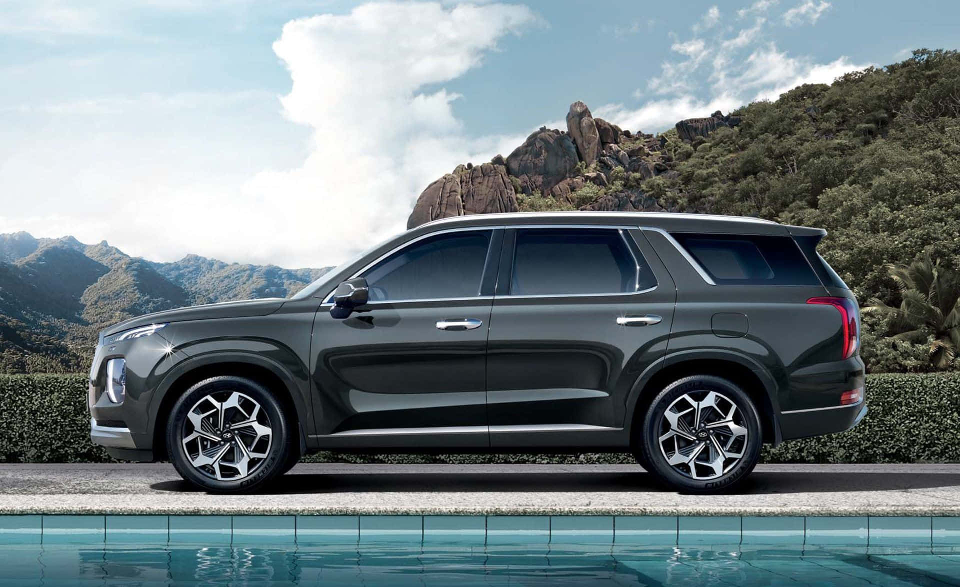 Hyundai Palisade, dark gray, pool, Full HD Desktop Wallpaper