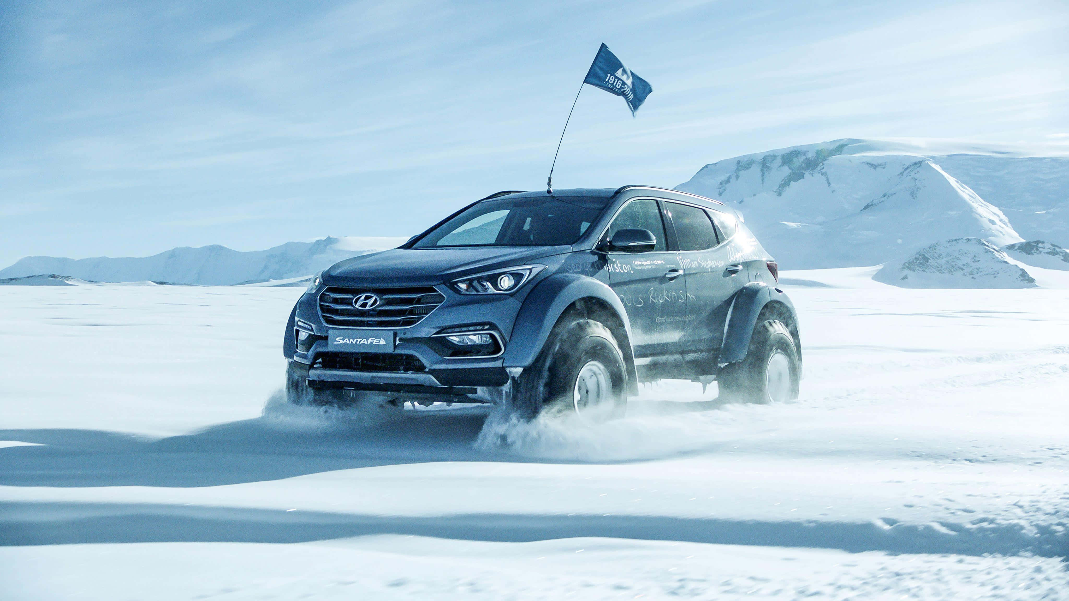 Hyundai Santa Fe, blue, deep snow, 4K Desktop Wallpaper