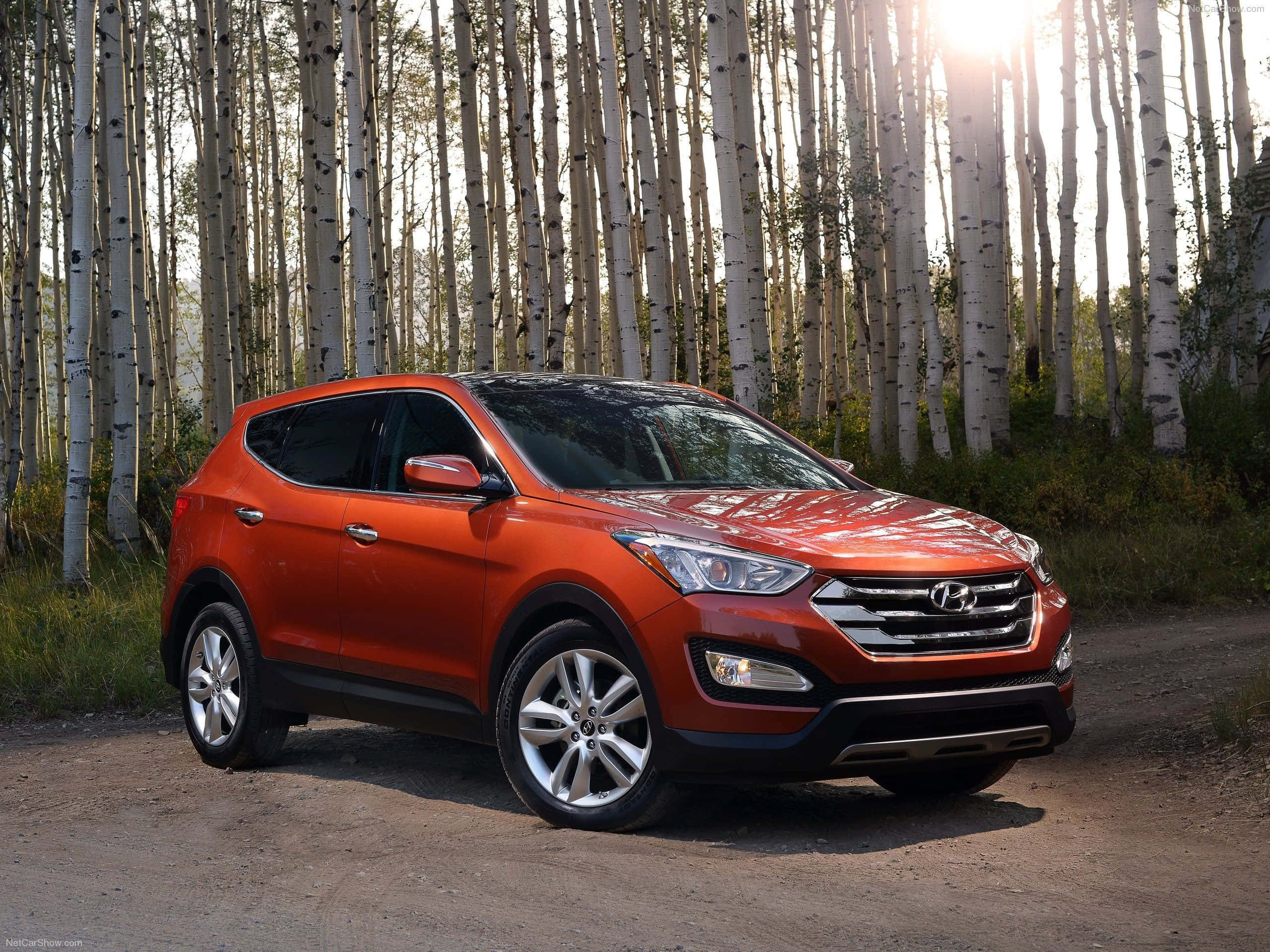 Hyundai Santa Fe, orange, dirt path, 2K Desktop Wallpaper
