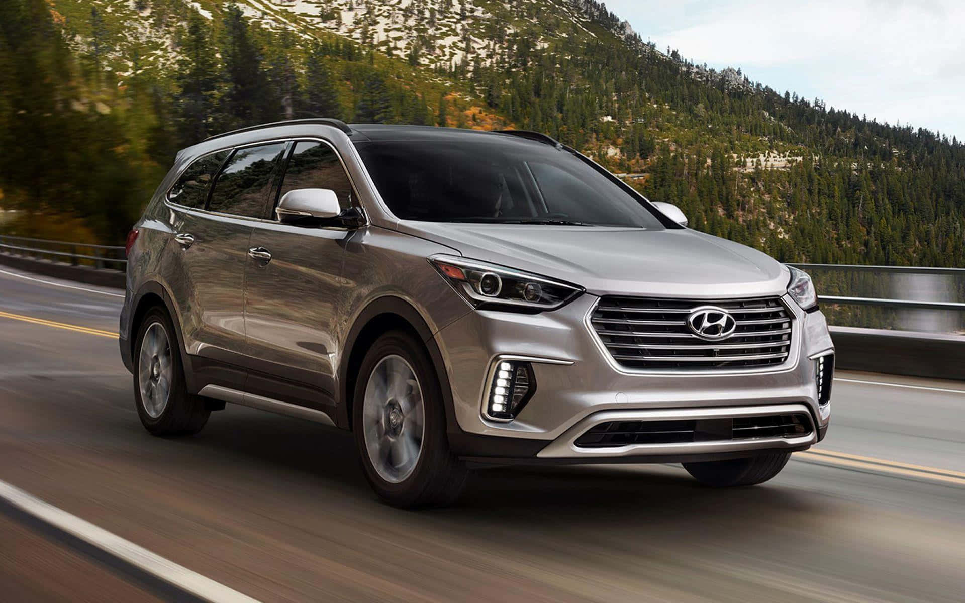 2022 Hyundai Santa Fe, silver, mountain highway, Full HD Desktop Wallpaper
