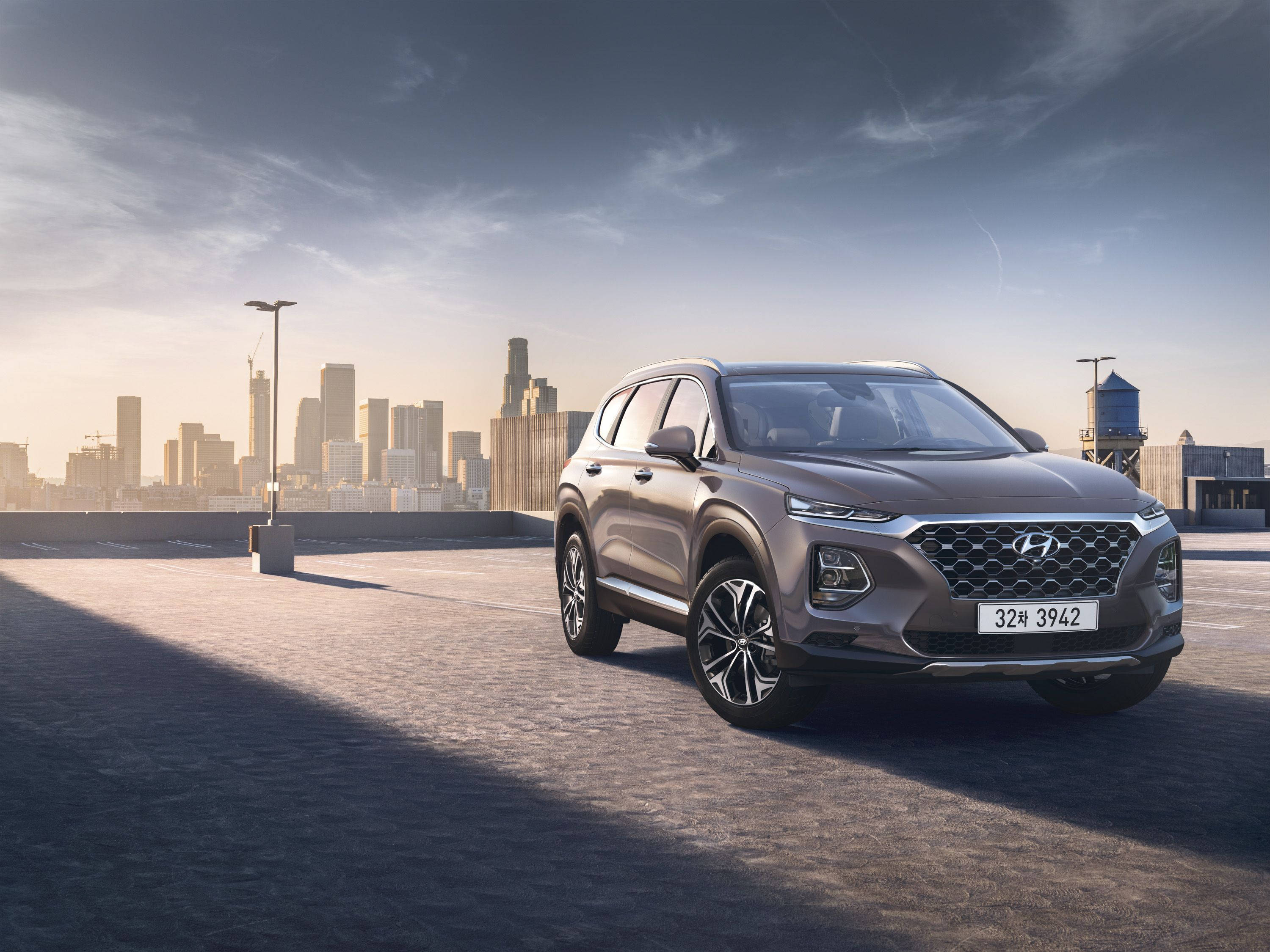 Hyundai Santa Fe, gray, rooftop, 2K Desktop Wallpaper