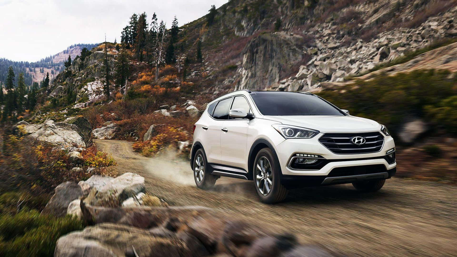 Hyundai Santa Fe, white, dusty mountain trail, Full HD Desktop Wallpaper