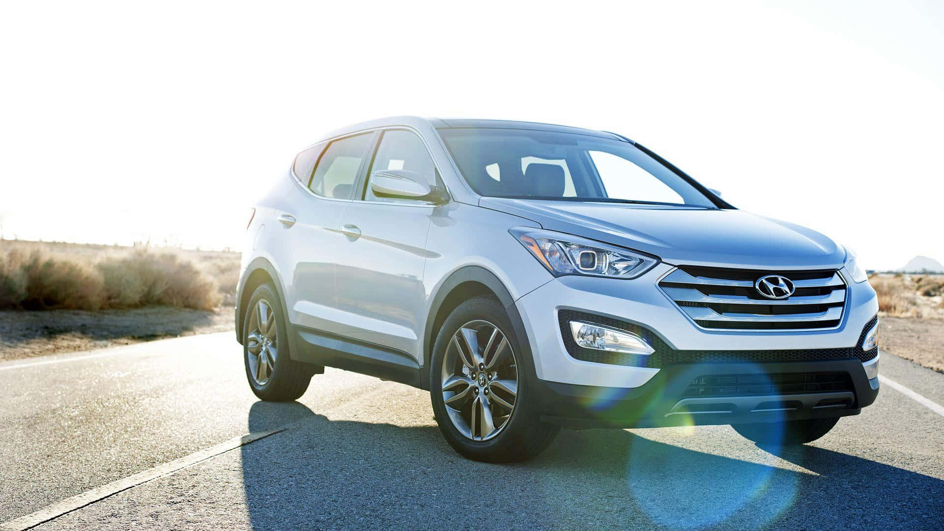 Hyundai Santa Fe, silver, desert road, Full HD Desktop Wallpaper