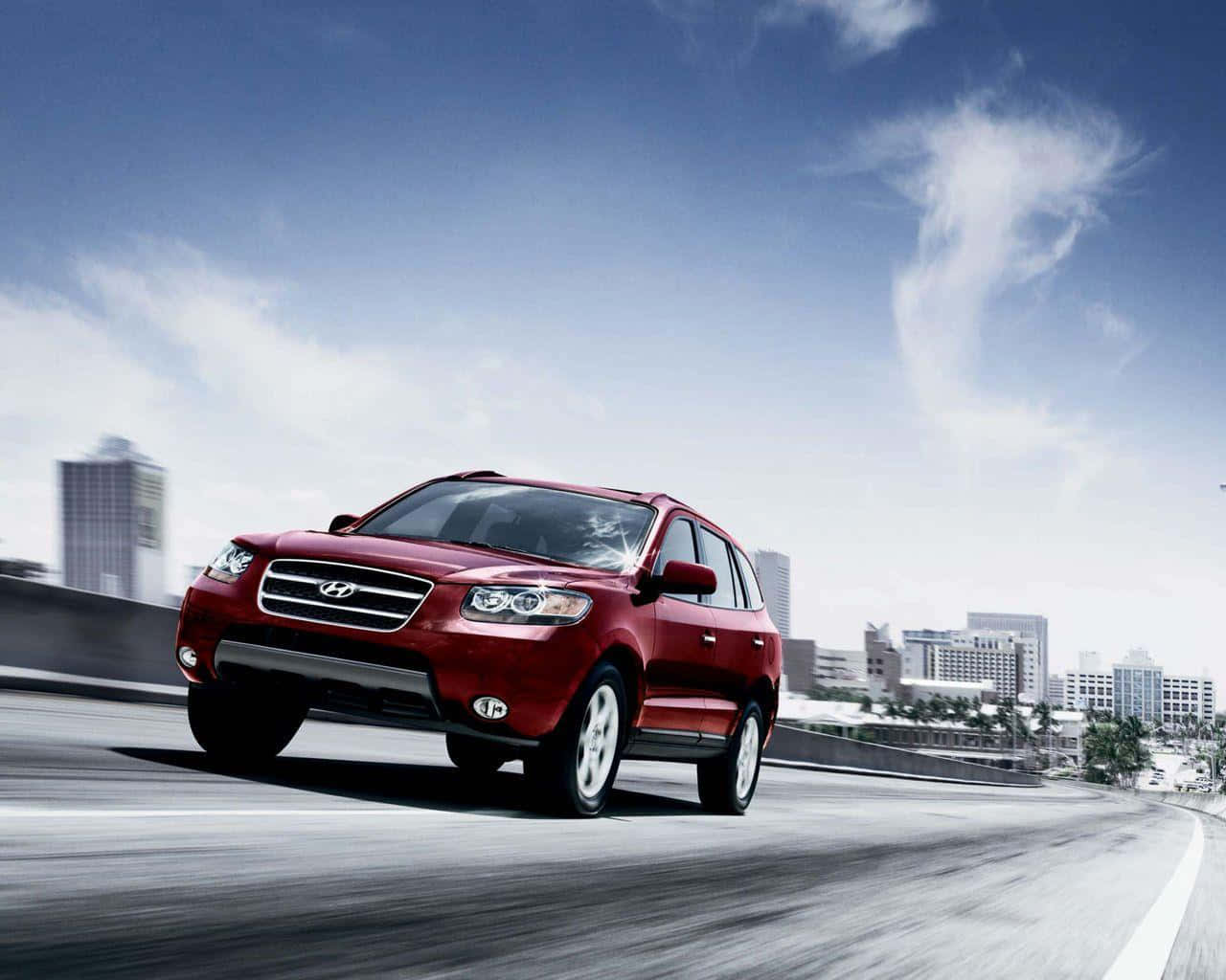 Hyundai Santa Fe, glossy red, highway, HD Desktop Wallpaper