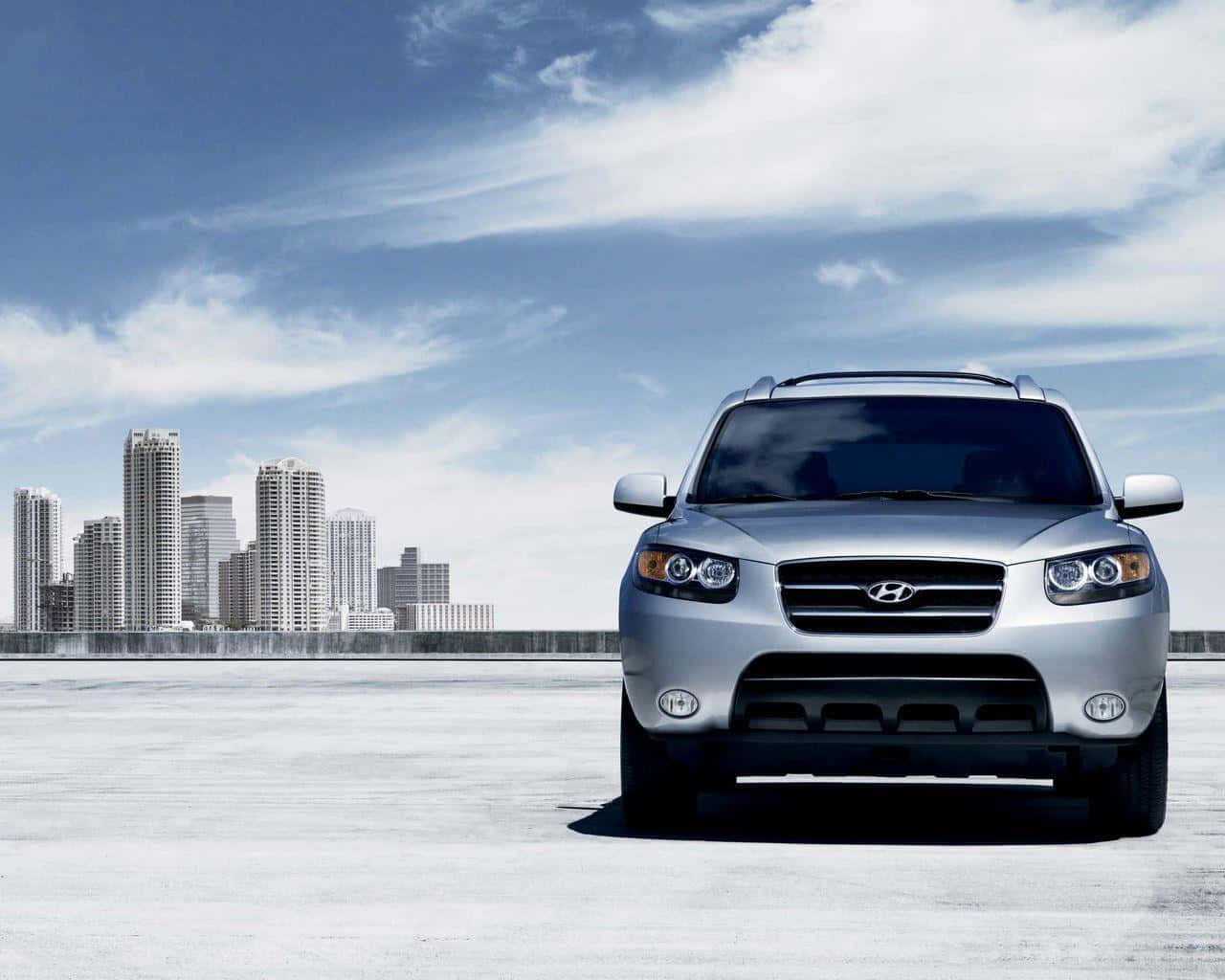 Hyundai Santa Fe, silver, concrete platform, HD Desktop Wallpaper