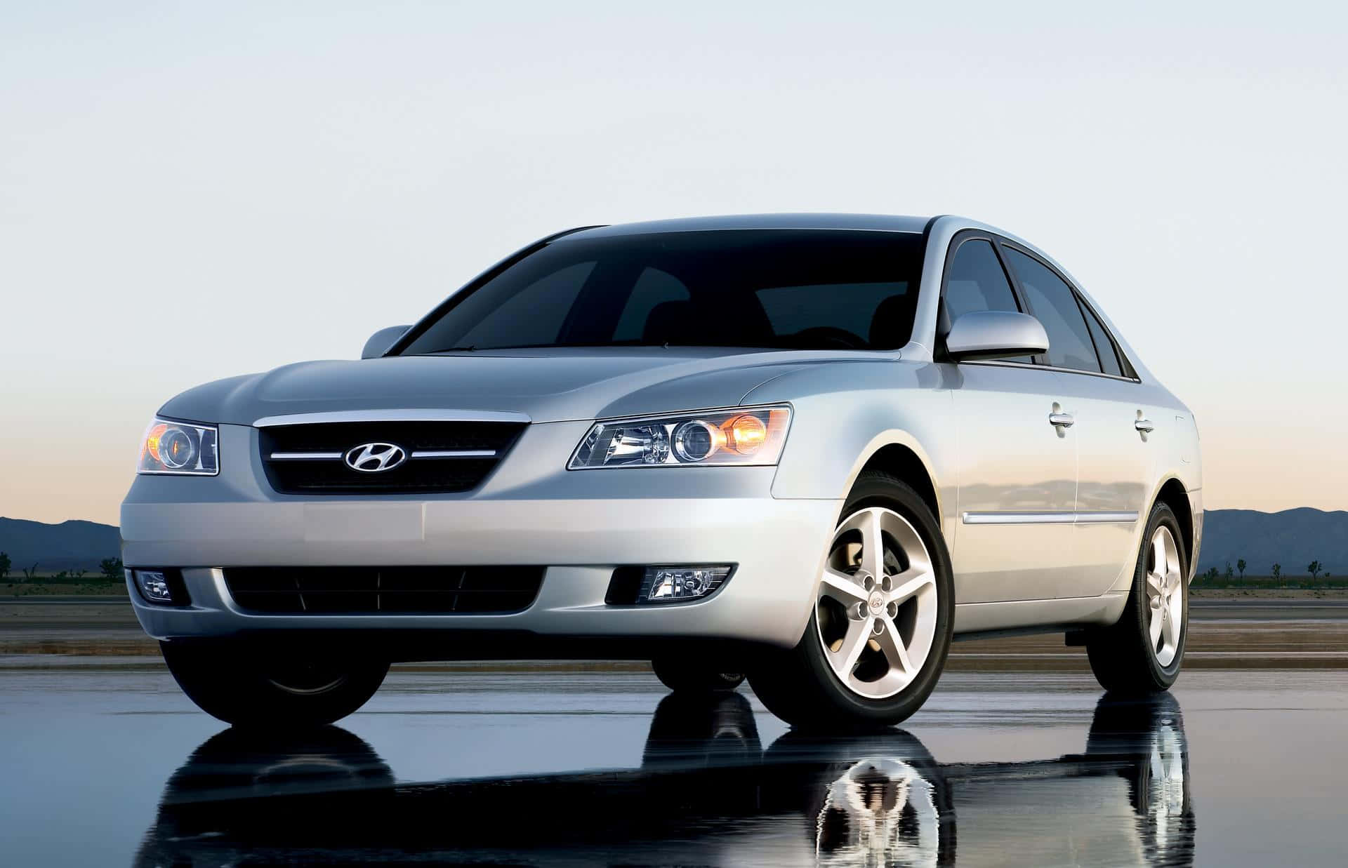 Hyundai Sonata, silver, Sunset, Full HD Desktop Wallpaper