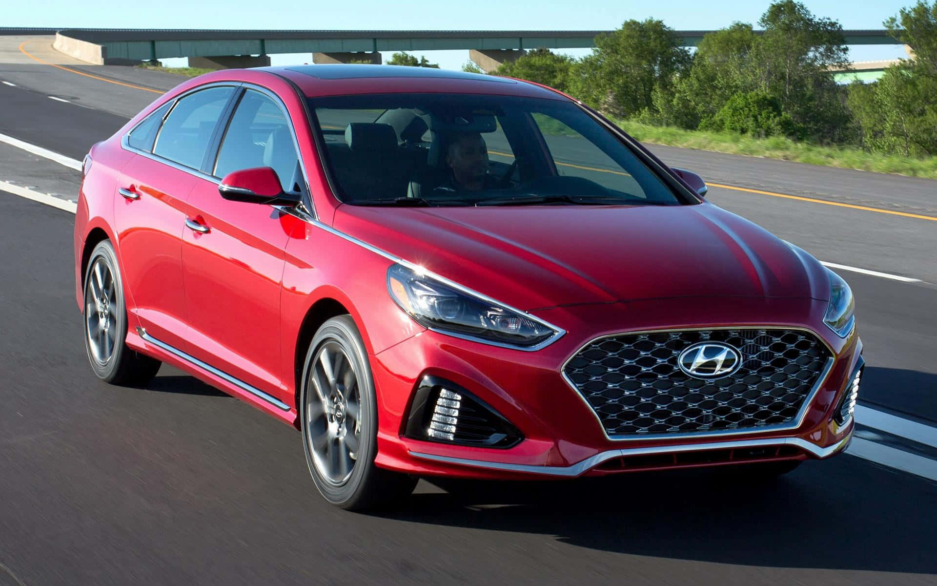 Hyundai Sonata, red, Sunset, Full HD Desktop Wallpaper