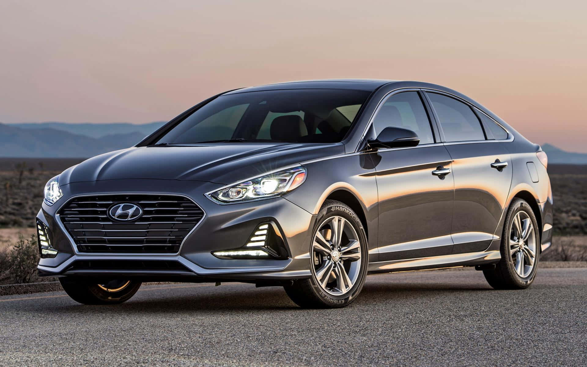 Hyundai Sonata, gray, sunset, Full HD Desktop Wallpaper