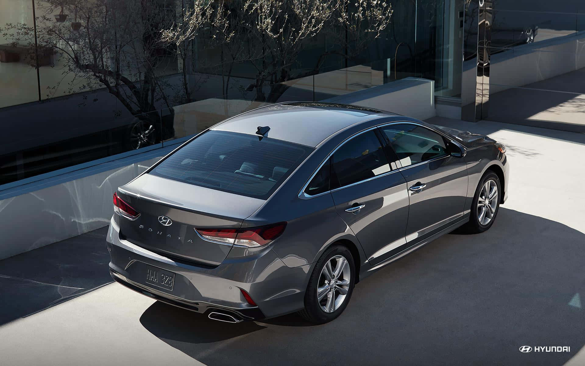 Hyundai Sonata, silver, modern concrete driveway, Full HD Desktop Wallpaper