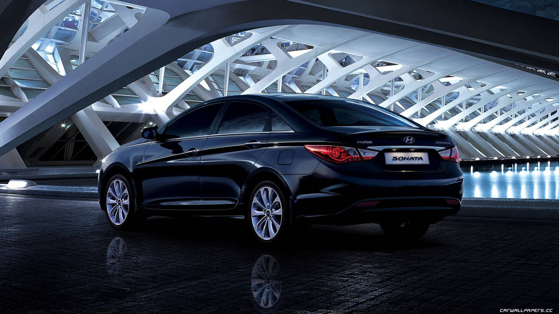 Hyundai Sonata, black, sedan, Full HD Desktop Wallpaper