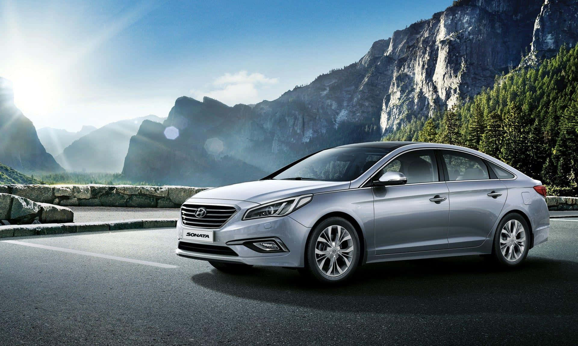 Hyundai Sonata, silver, mountain road, Full HD Desktop Wallpaper