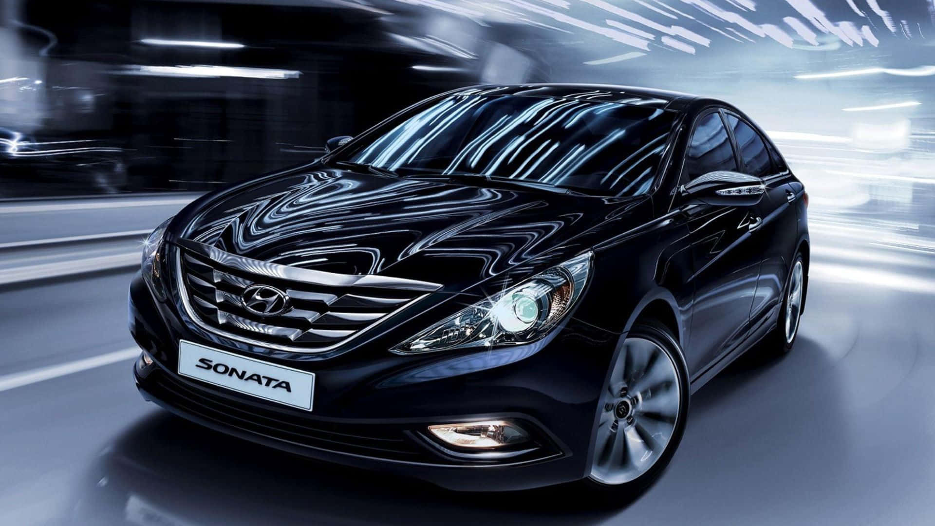 Hyundai Sonata, black, futuristic tunnel, Full HD Desktop Wallpaper