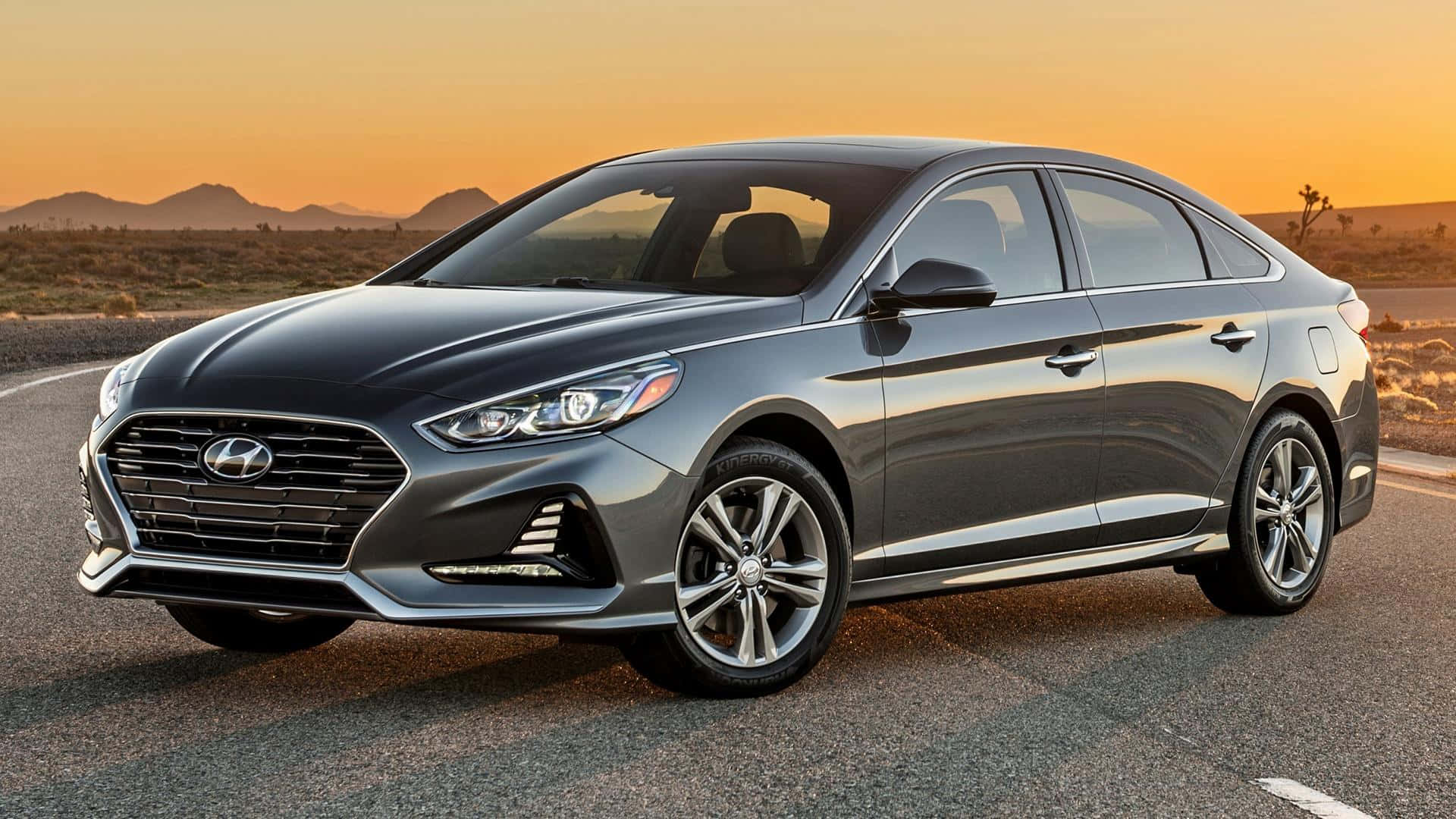 Hyundai Sonata, gray, desert road, Full HD Desktop Wallpaper