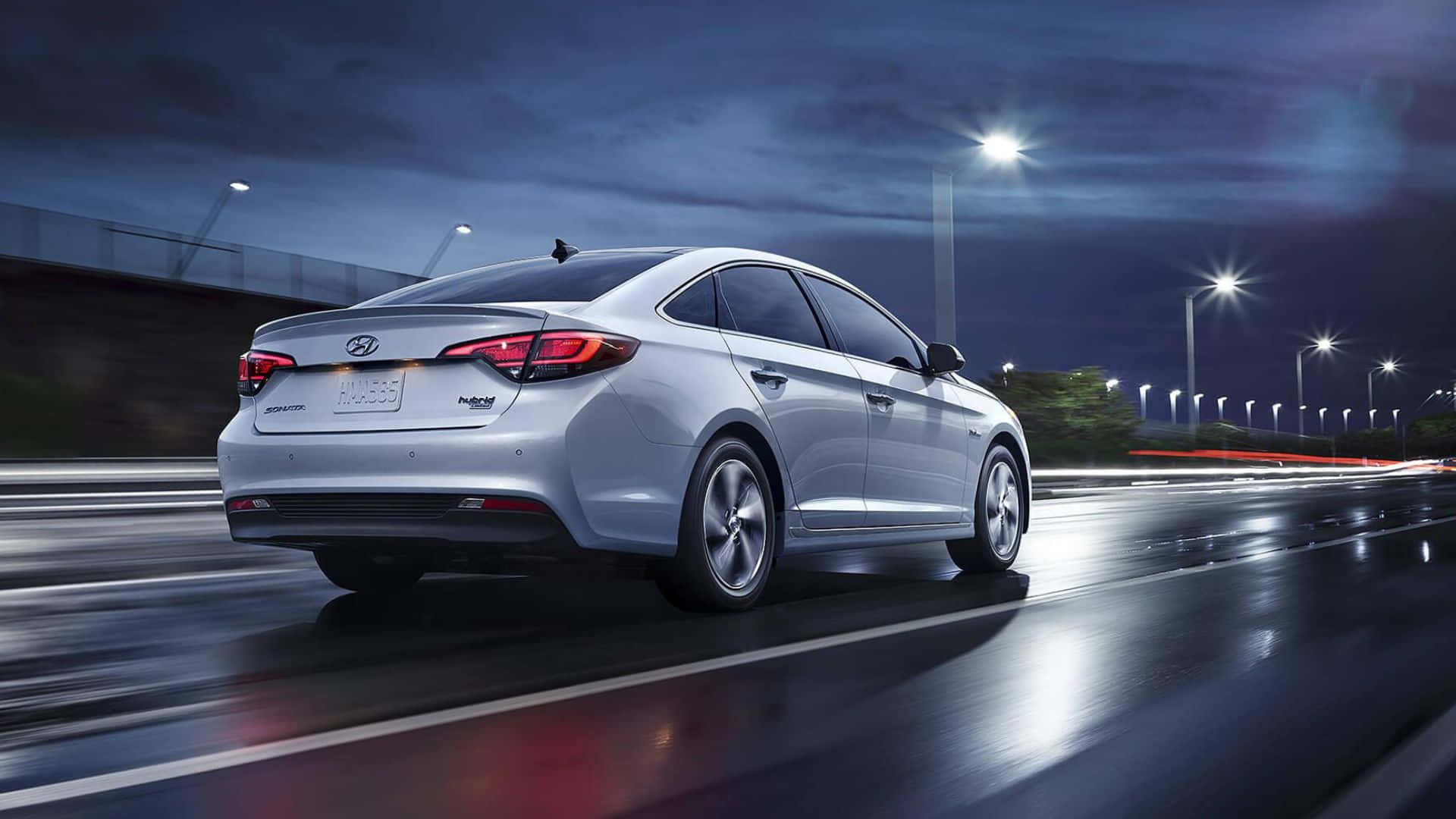 Hyundai Sonata, silver, night, Full HD Desktop Wallpaper