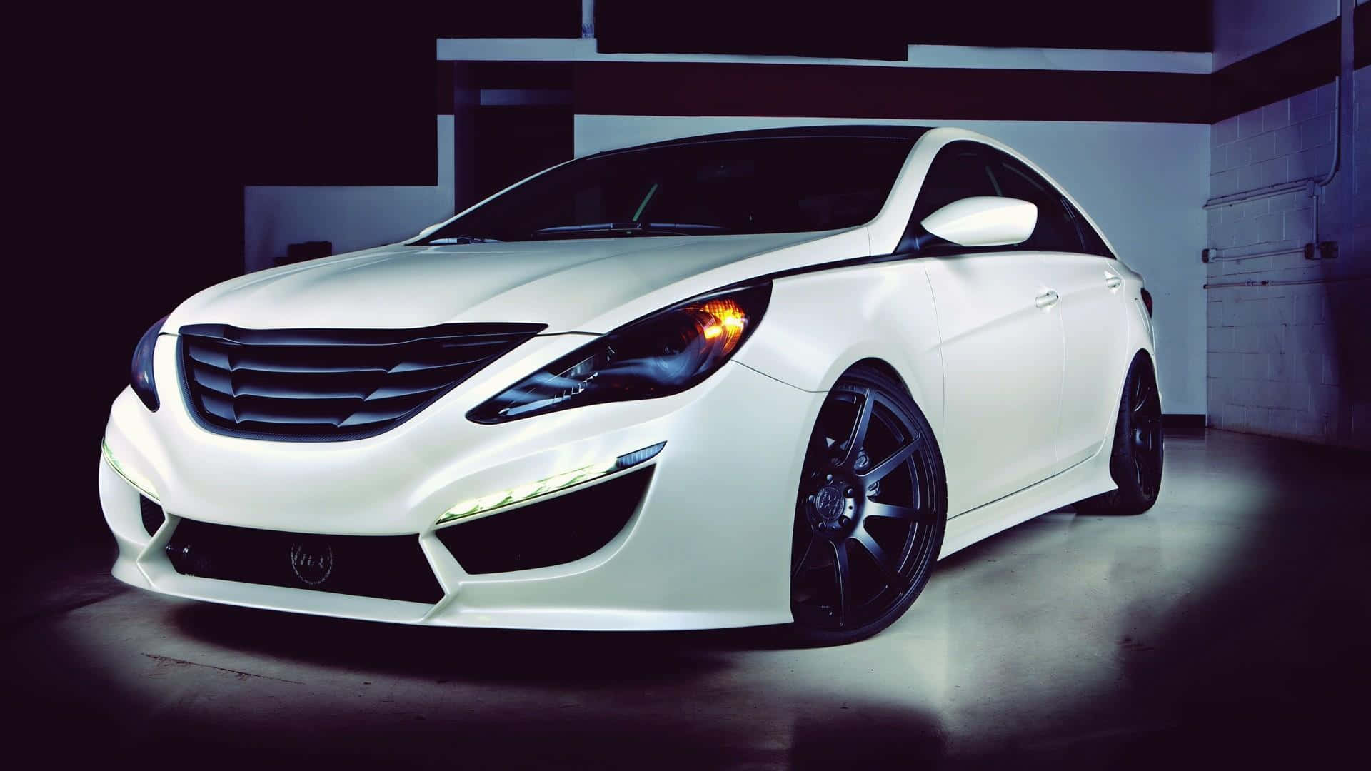 Hyundai Sonata, white, glowing headlights, Full HD Desktop Wallpaper