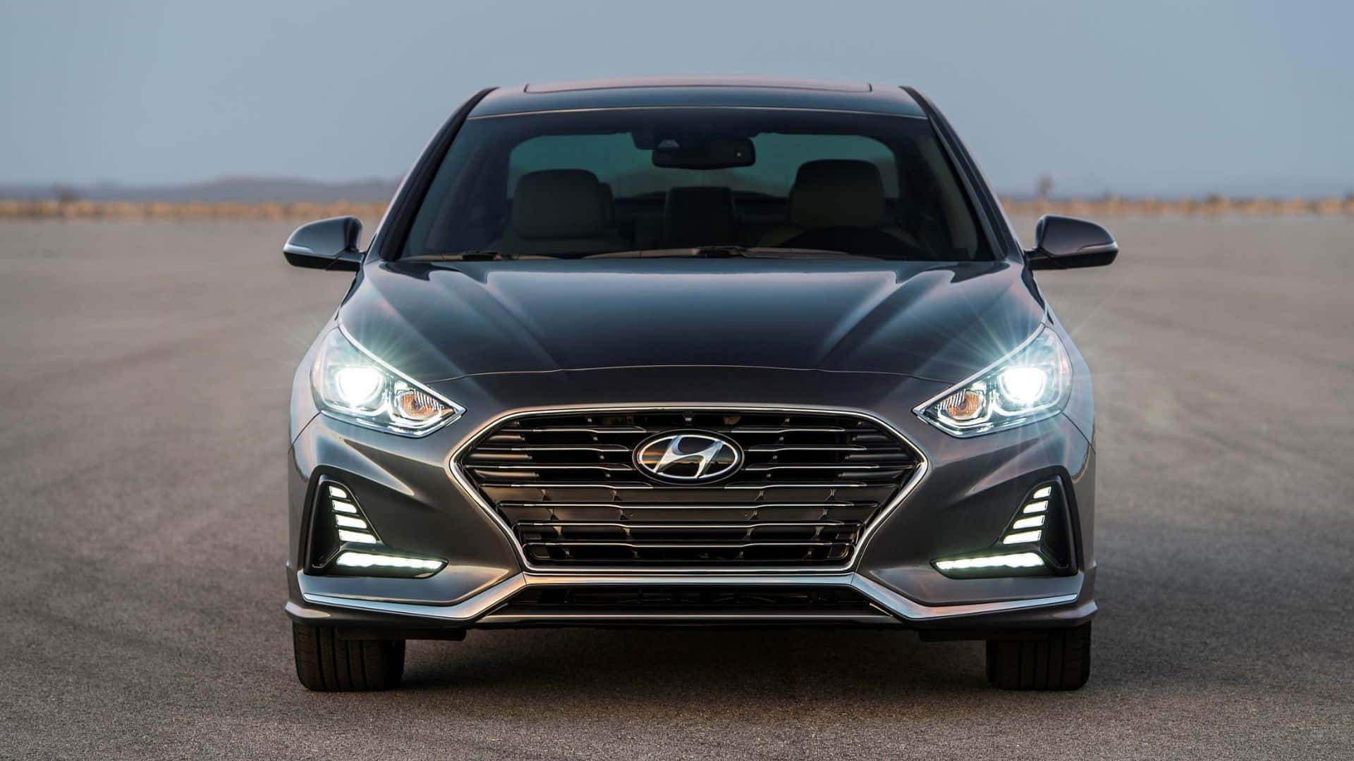 Hyundai Sonata, dark gray, glowing headlights, Full HD Desktop Wallpaper