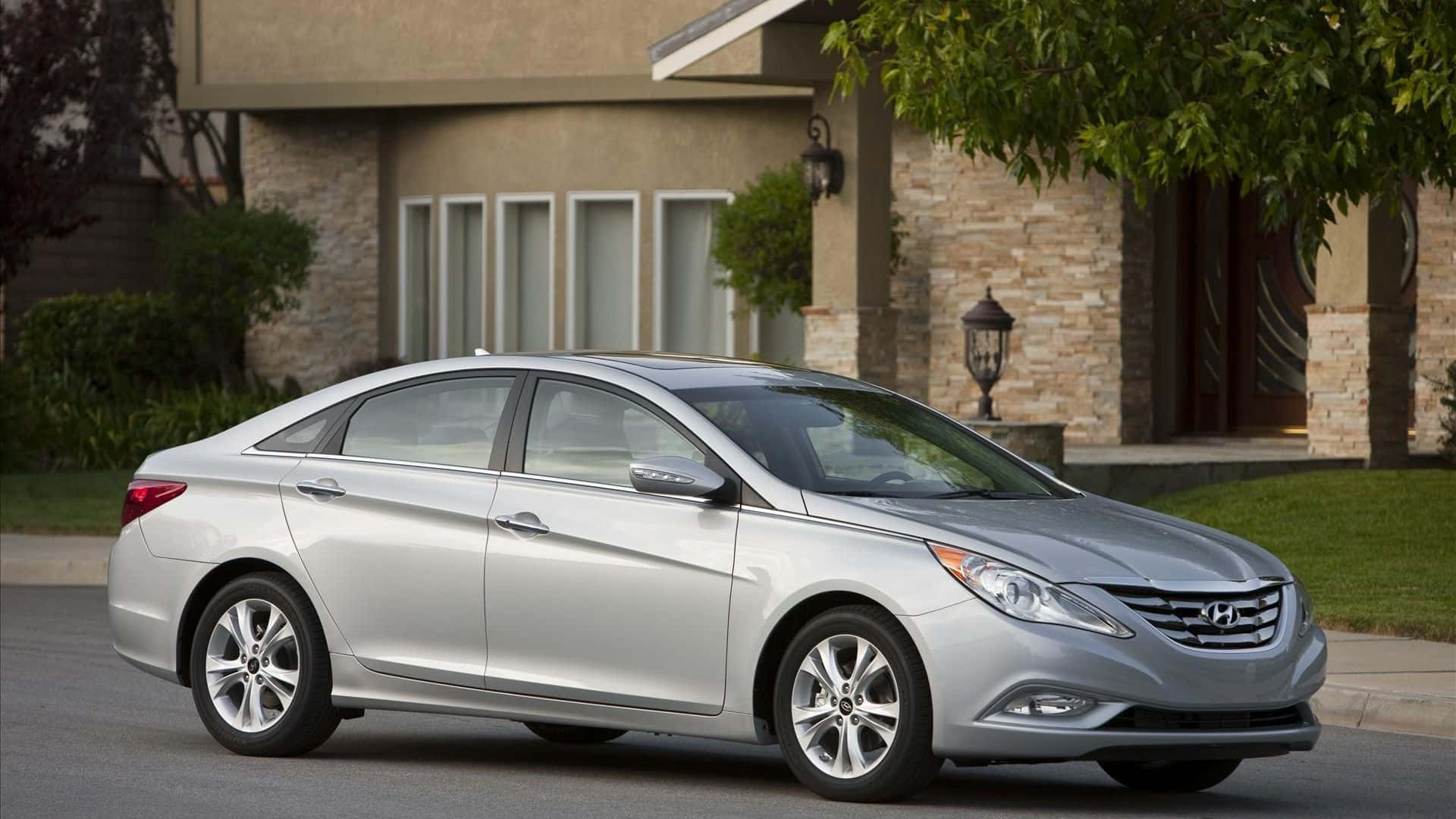 Hyundai Sonata, sleek silver, asphalt road, Full HD Desktop Wallpaper