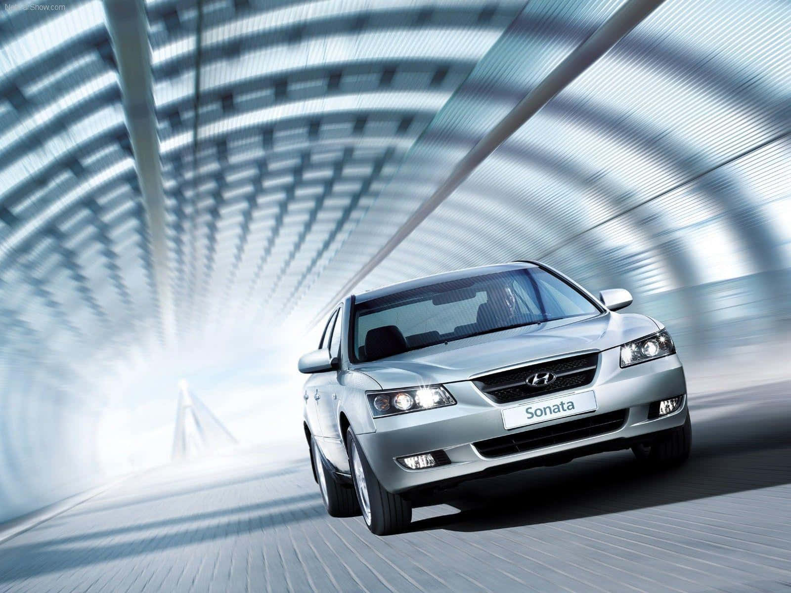 Hyundai Sonata, silver, futuristic tunnel, HD Desktop Wallpaper