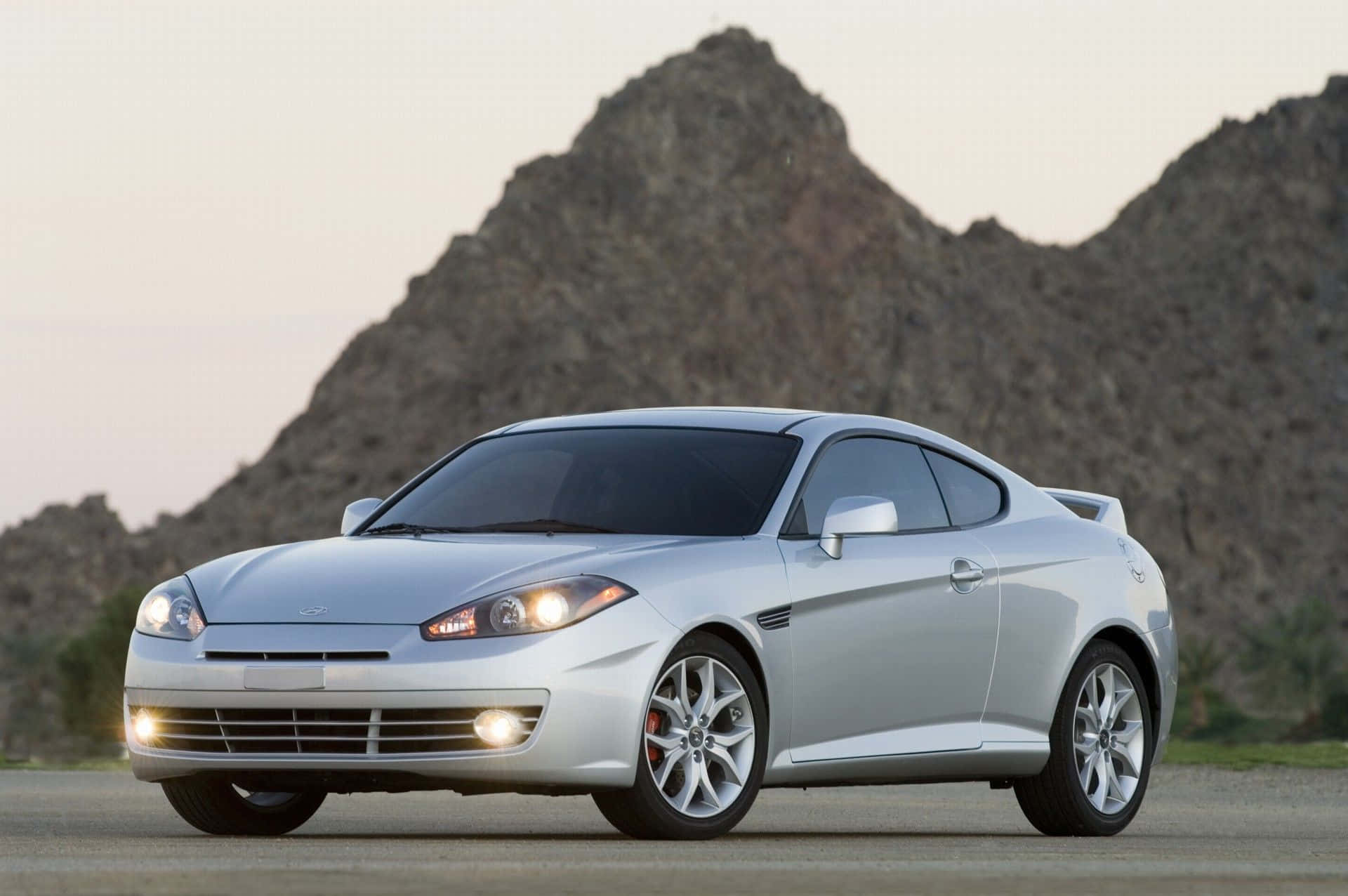 Hyundai Tiburon, silver, desert road, Full HD Desktop Wallpaper