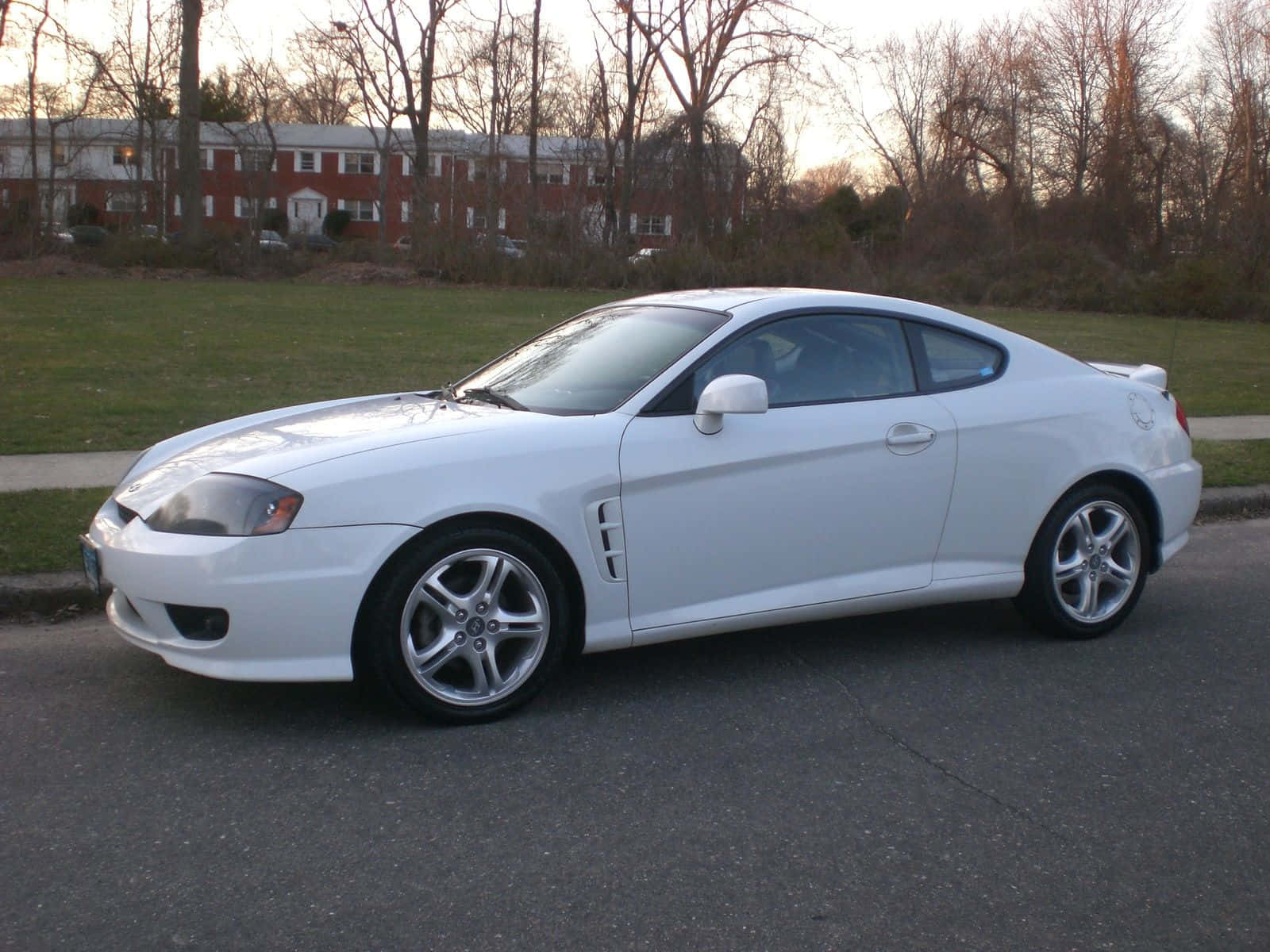 Hyundai Tiburon, white, sunset, HD Desktop Wallpaper