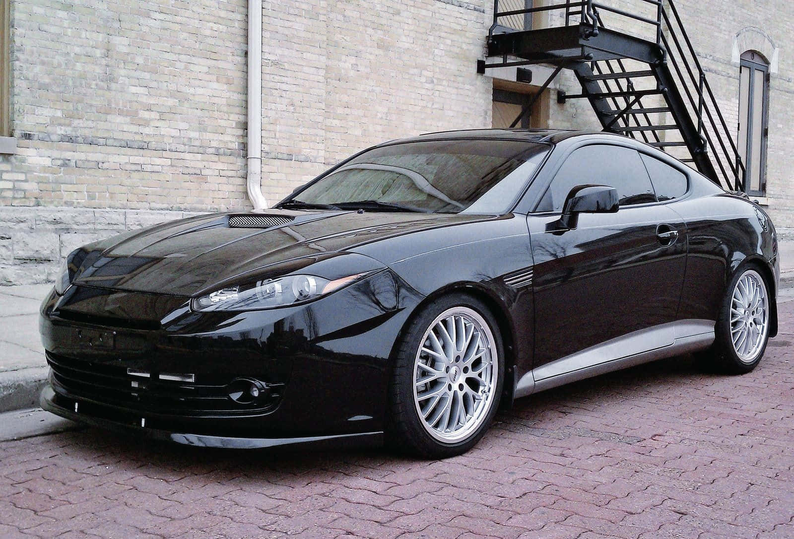 Hyundai Tiburon, black sports car, silver rims, HD Desktop Wallpaper