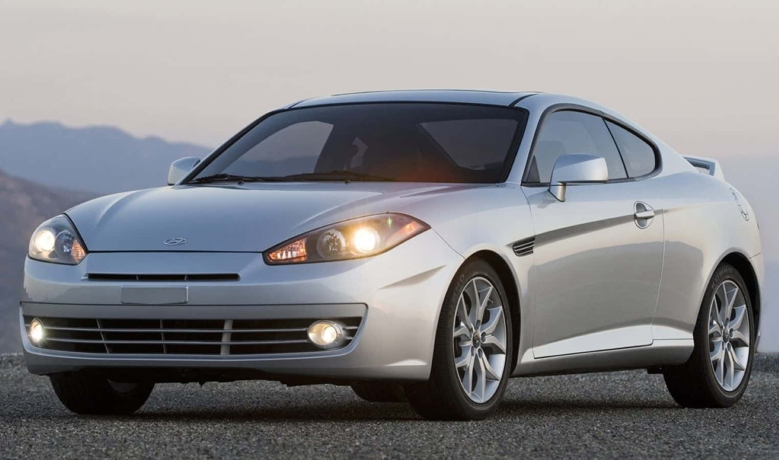 Hyundai Tiburon, sleek silver sports coupe, gravel, HD Desktop Wallpaper