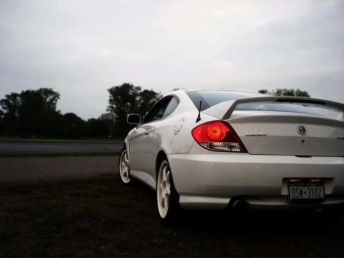 Hyundai Tiburon, silver, glowing red taillights, SD Desktop Wallpaper